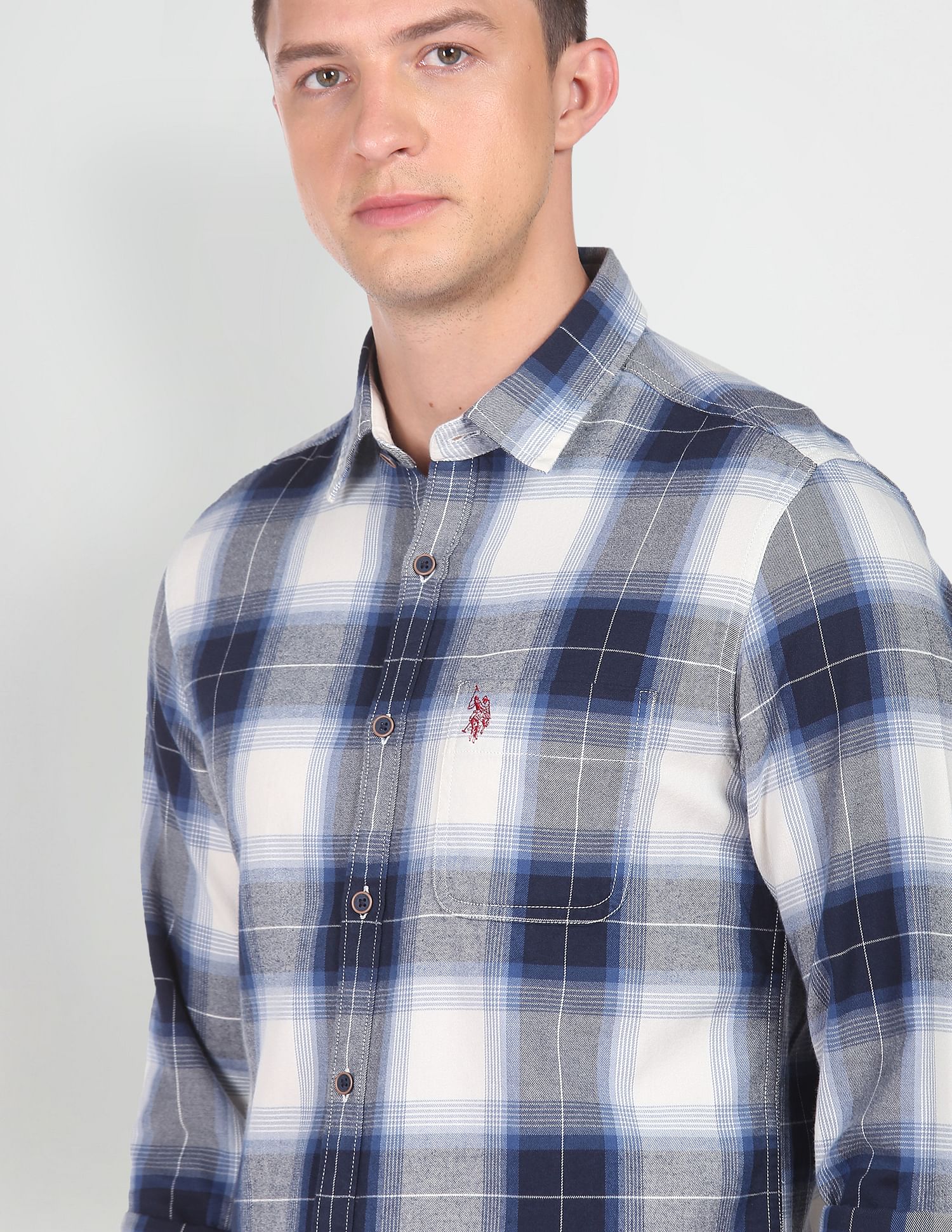 Pure Cotton Plaid Check Casual Shirt Blue - U.S. Polo Assn. India | Large