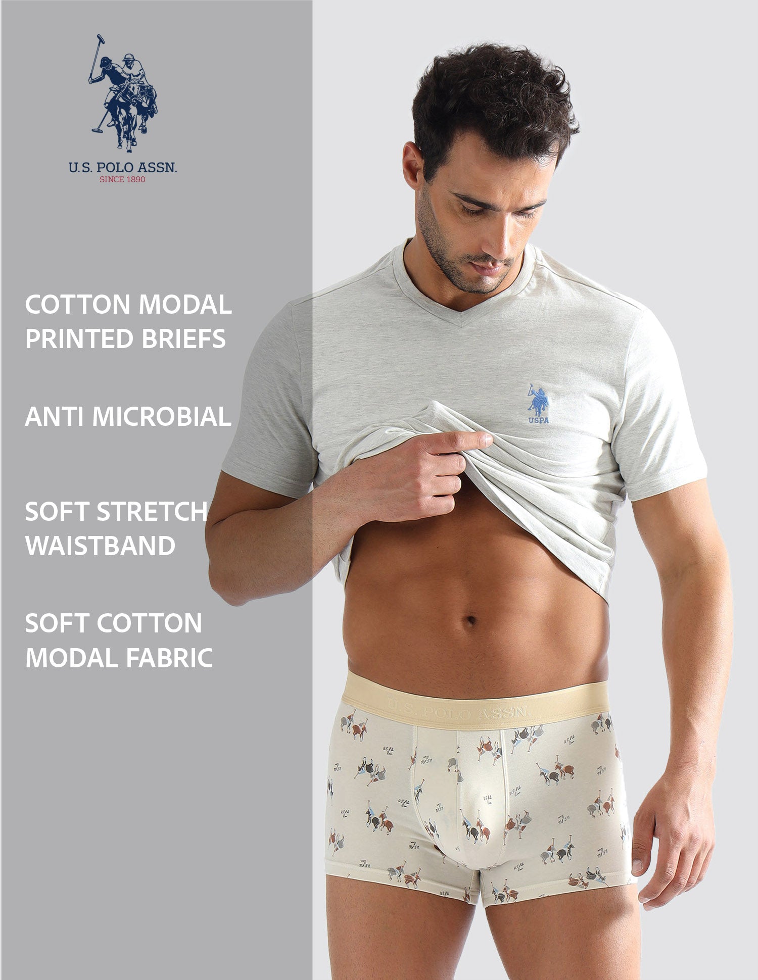 Anti Microbial Printed PT005 Trunks - Pack of 1 Beige - U.S. POLO ASSN. | Large