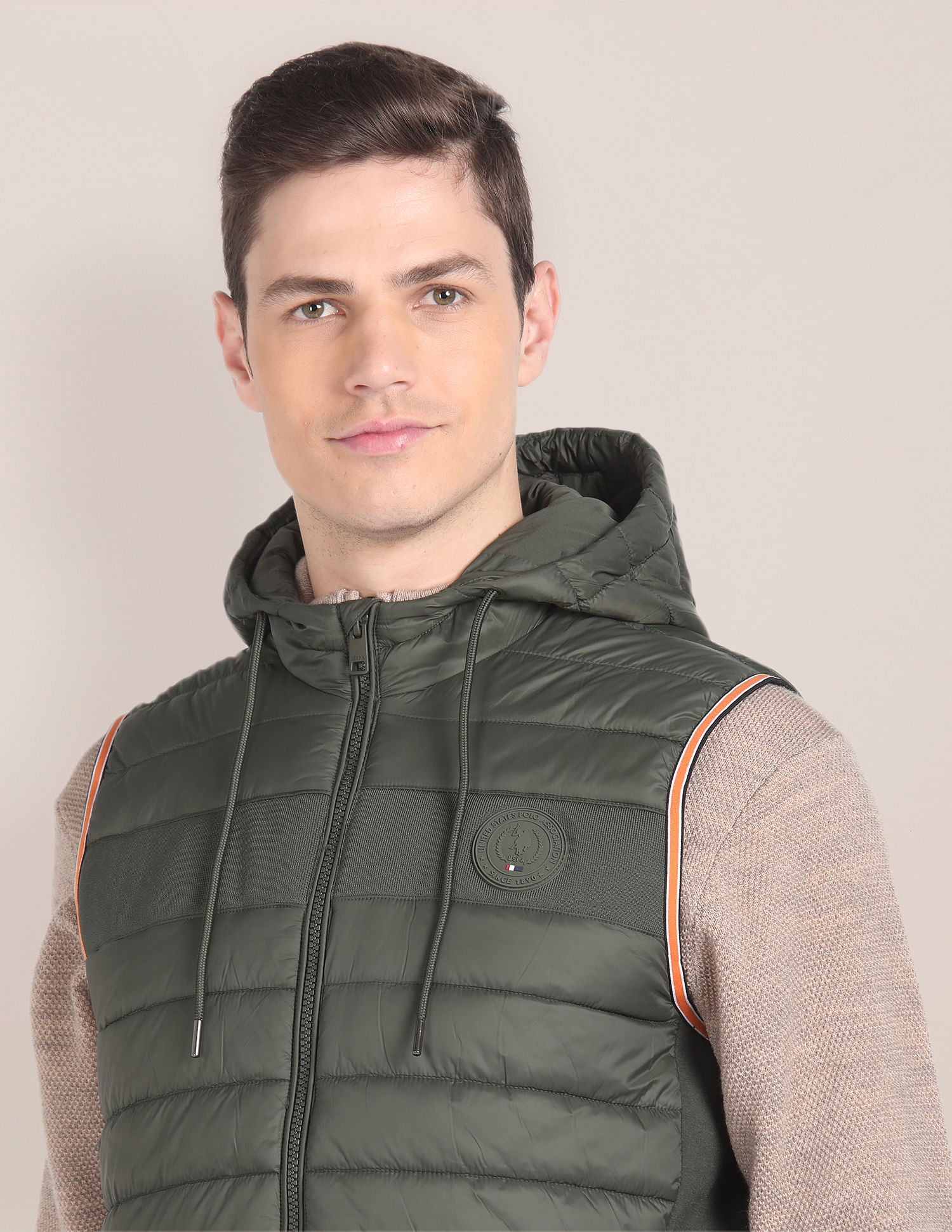 Gillet Puffer Hooded Jacket Olive - U.S. POLO ASSN. | Large