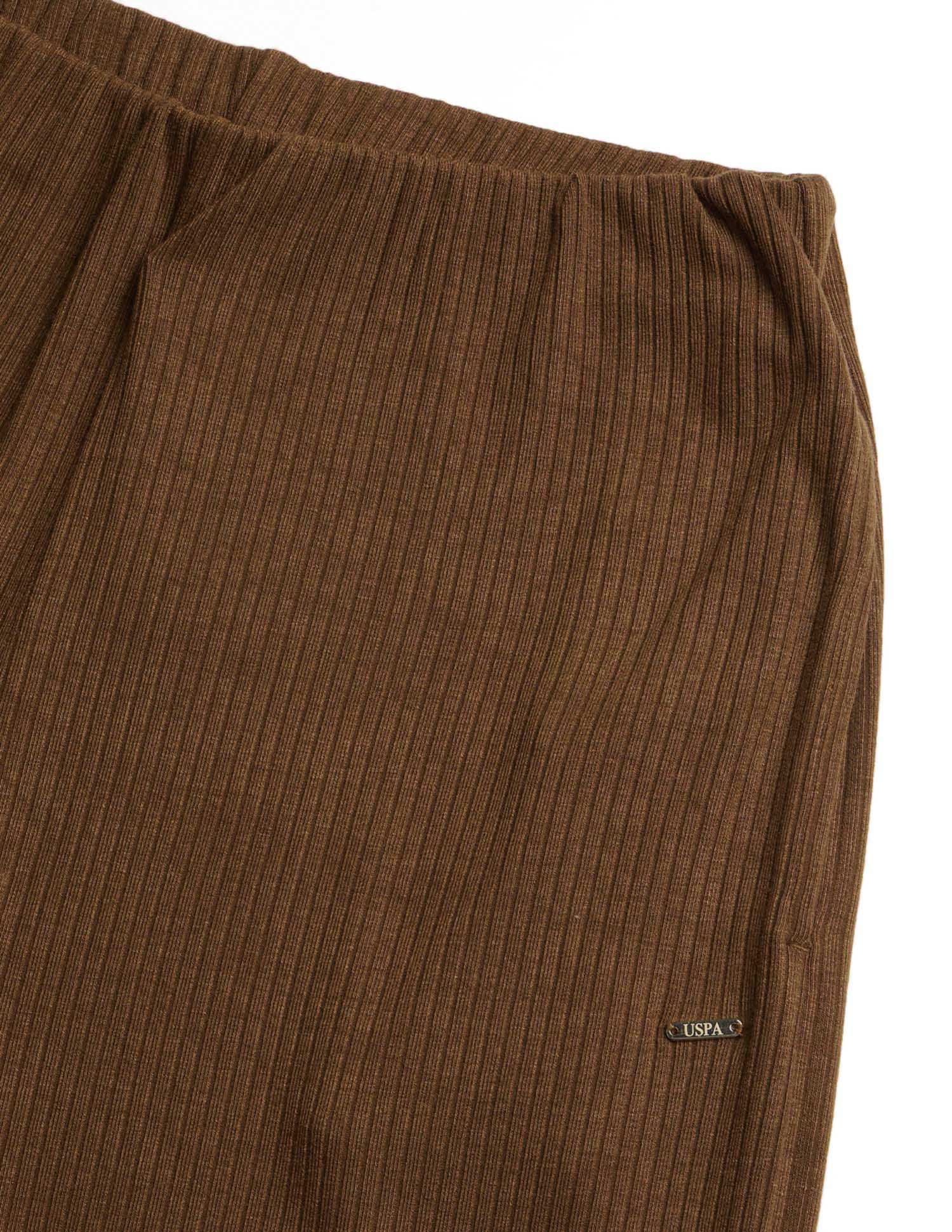Ribbed Wide Leg Fit Lounge Trousers Brown - U.S. POLO ASSN. | Large