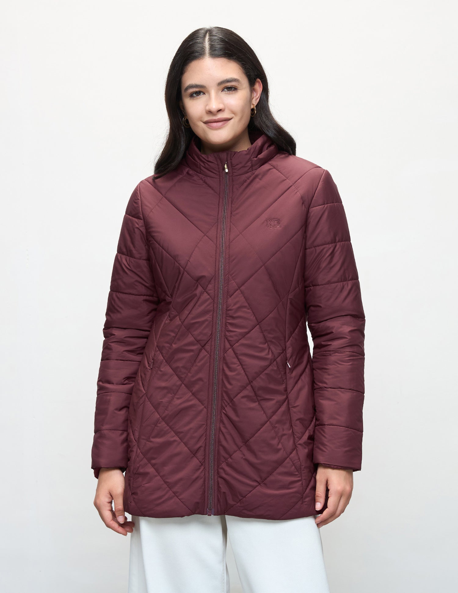 Longline Detachable Hood Quilted Jacket Maroon - U.S. Polo Assn. India | Large