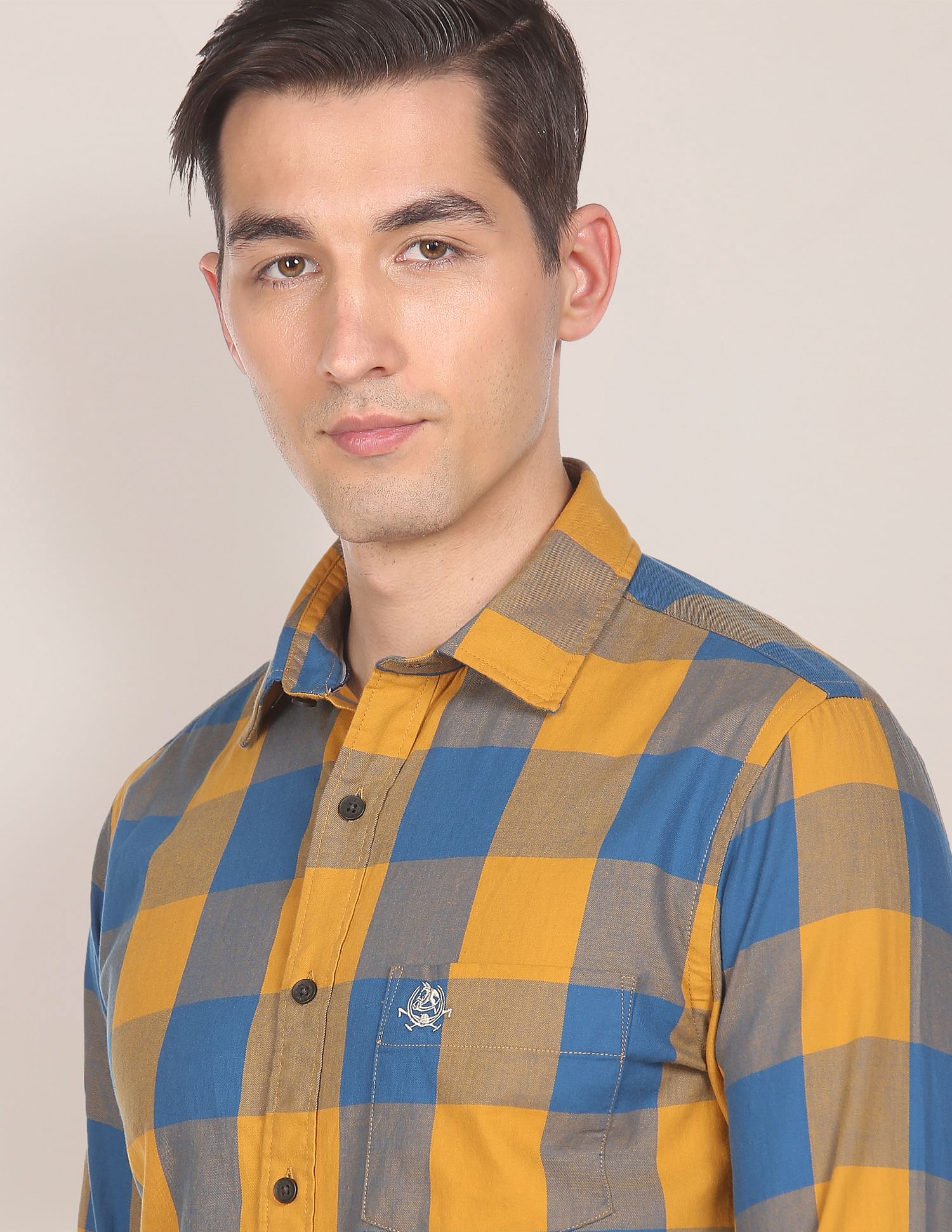 Men Brown Tailored Fit Check Casual Shirt Brown - U.S. POLO ASSN. | Large