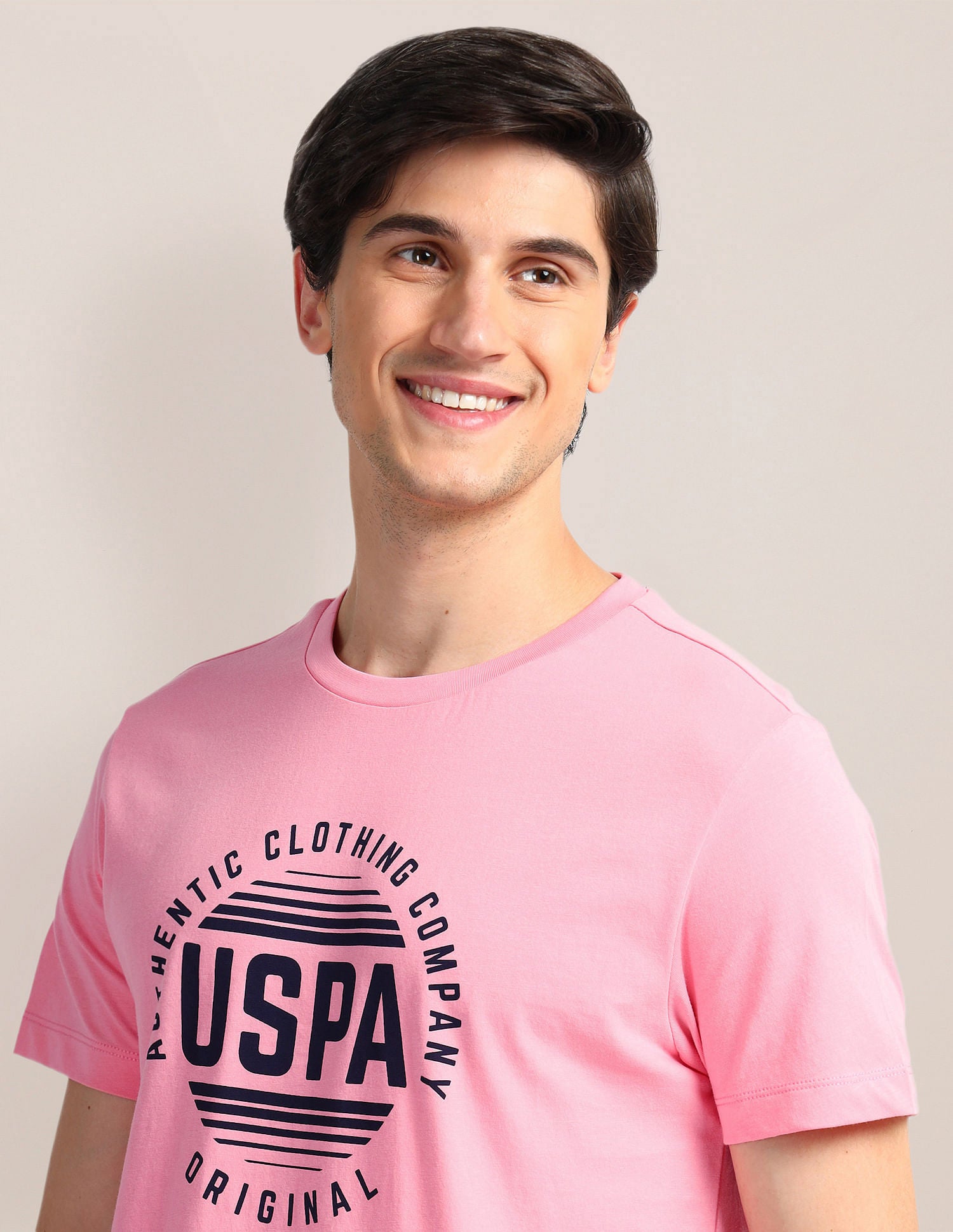 Brand Print Slim Fit T-Shirt Pink - U.S. Polo Assn. India | Large