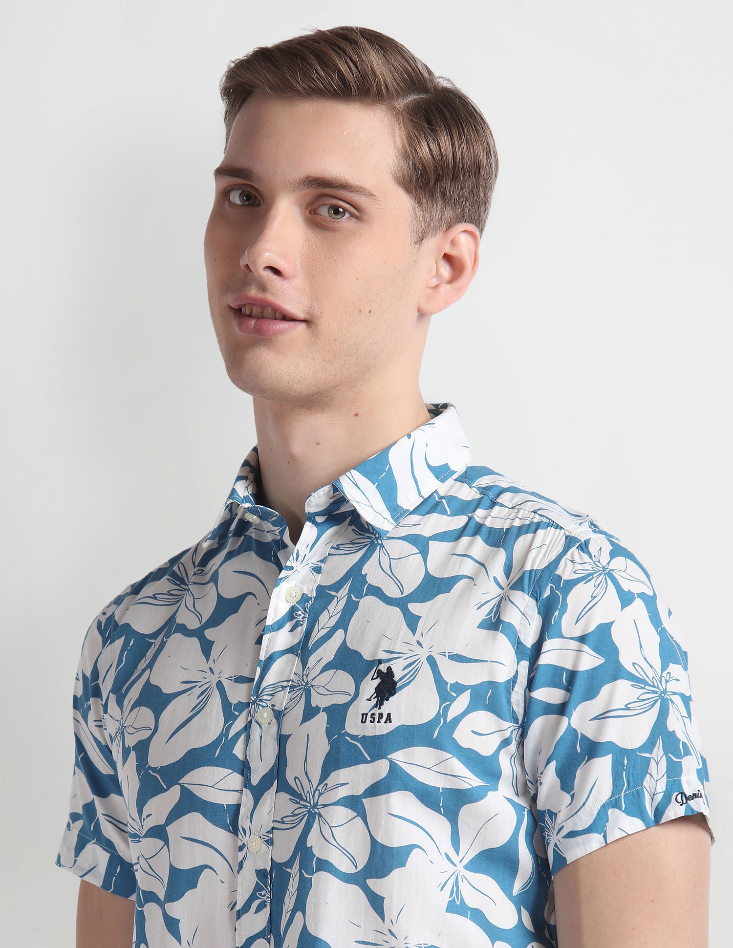 Floral Print Cotton Shirt Blue - U.S. Polo Assn. India | Large