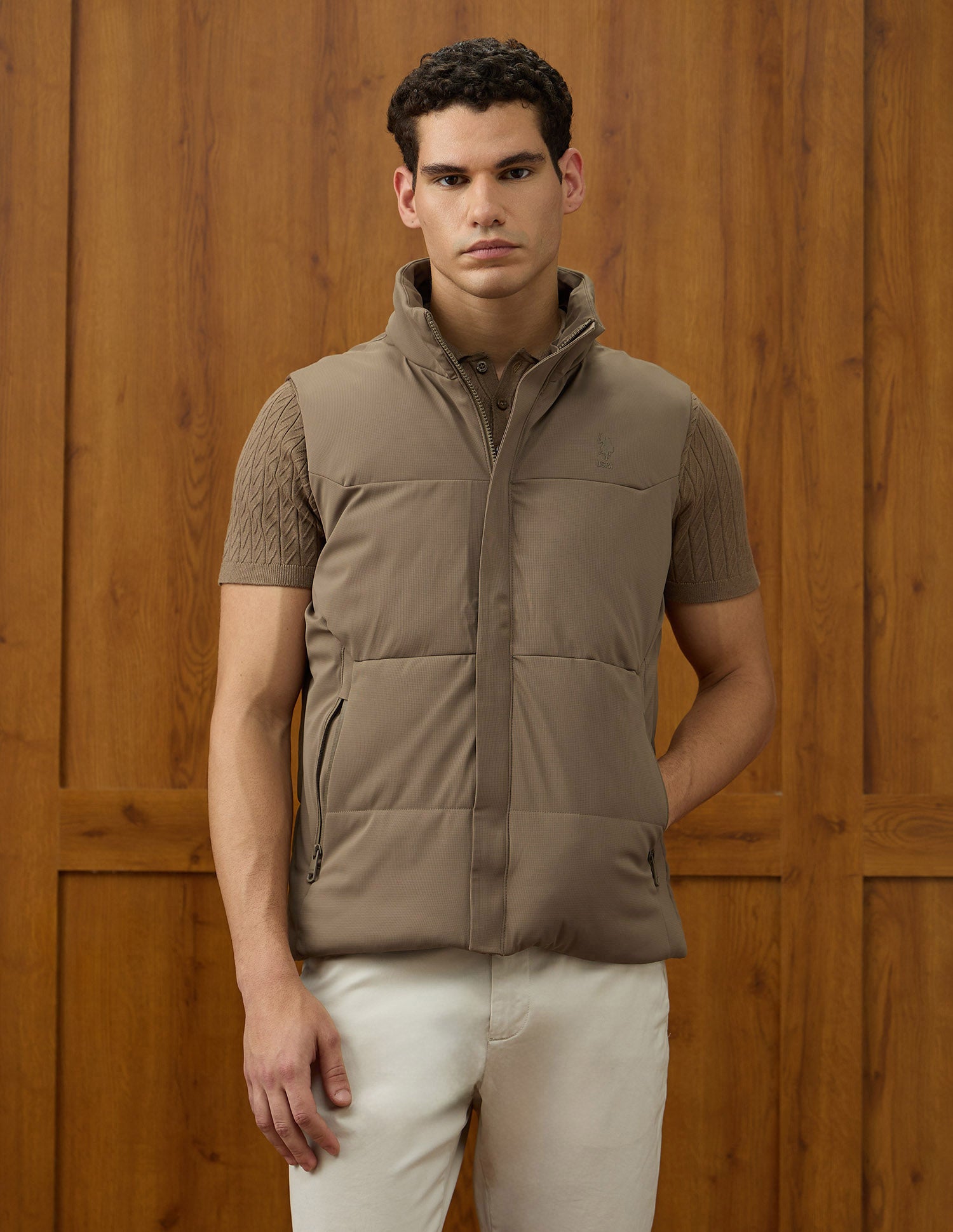 Equestrian Aisle Theater Puffer Jacket Tan - U.S. POLO ASSN. | Large