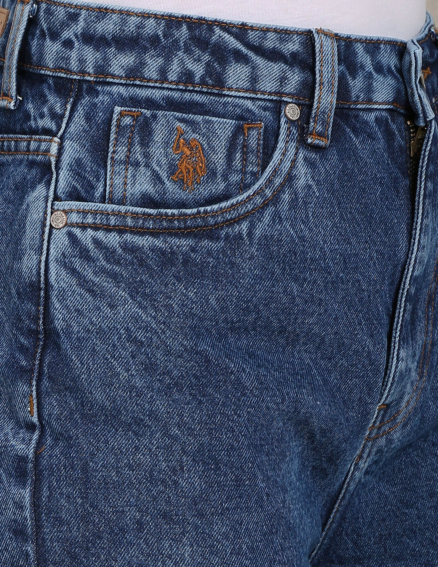 Acid Wash Unfinished Hem Wide Leg Jeans Dark Blue - U.S. Polo Assn. India | Large
