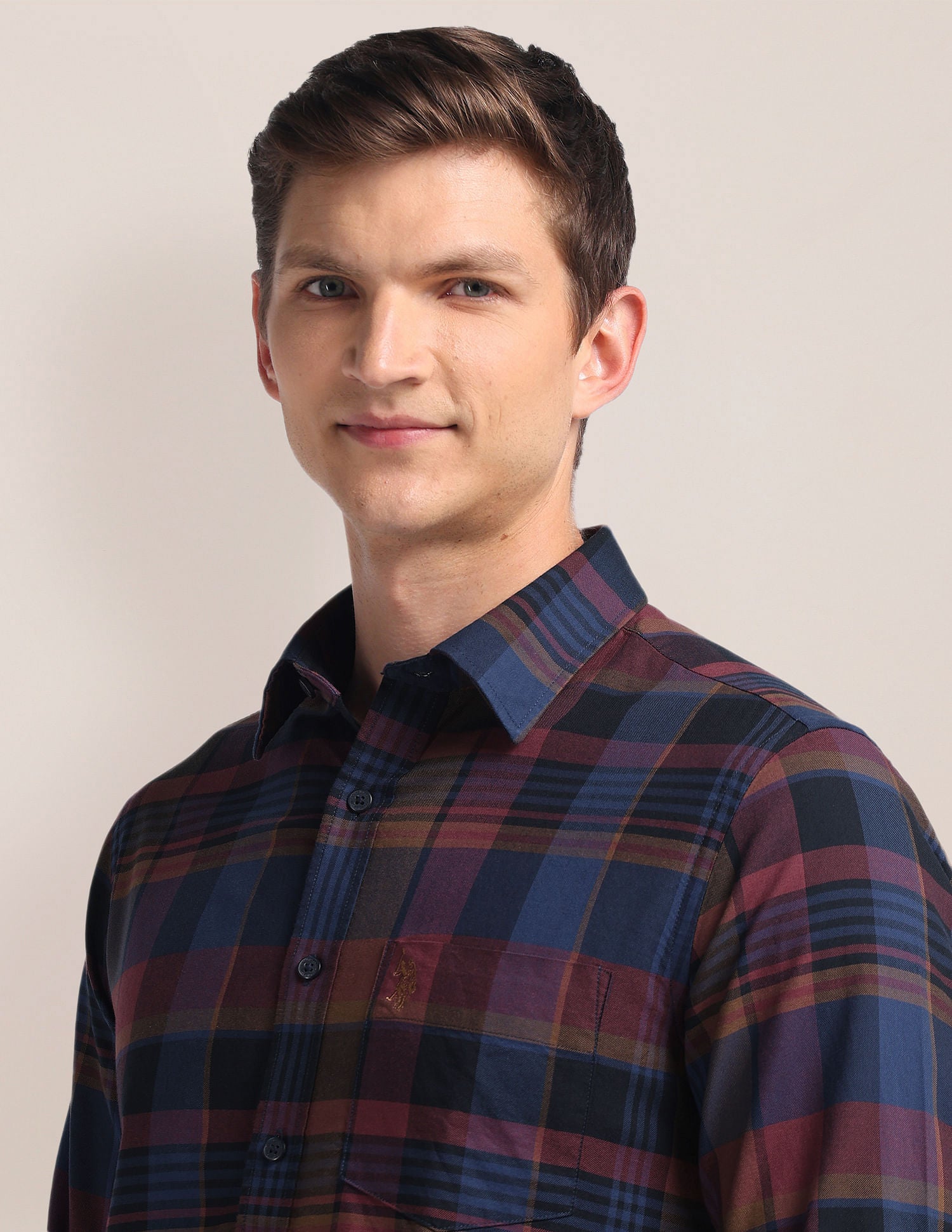 Tailored Plaid Check Shirt Wine - U.S. POLO ASSN. | Large