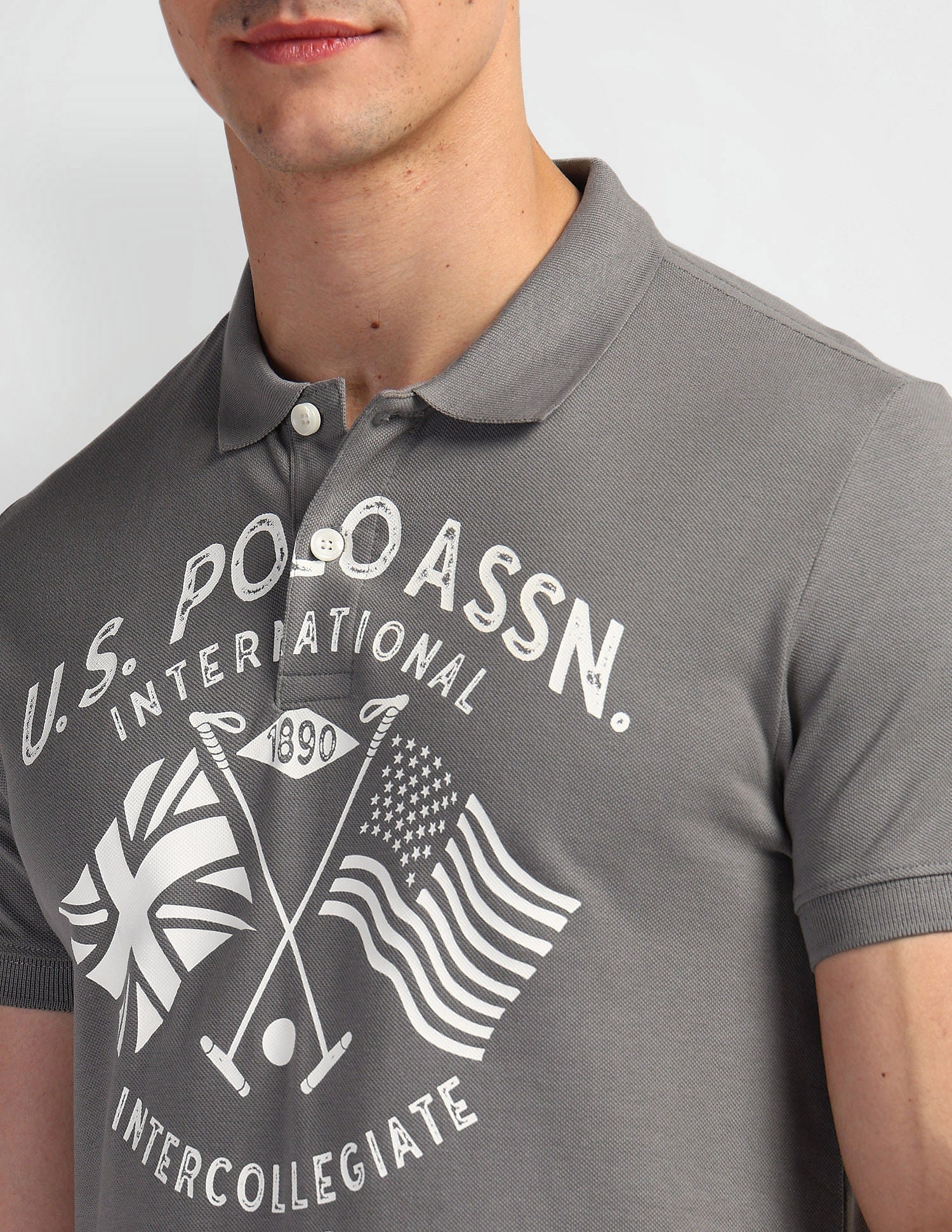 Brand Print Pique Polo Shirt Grey - U.S. POLO ASSN. | Large