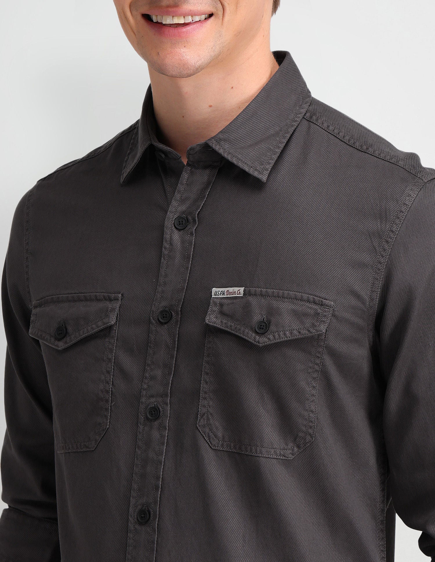 Slim Fit Cavalry Twill Shirt Dark Grey - U.S. Polo Assn. India | Large