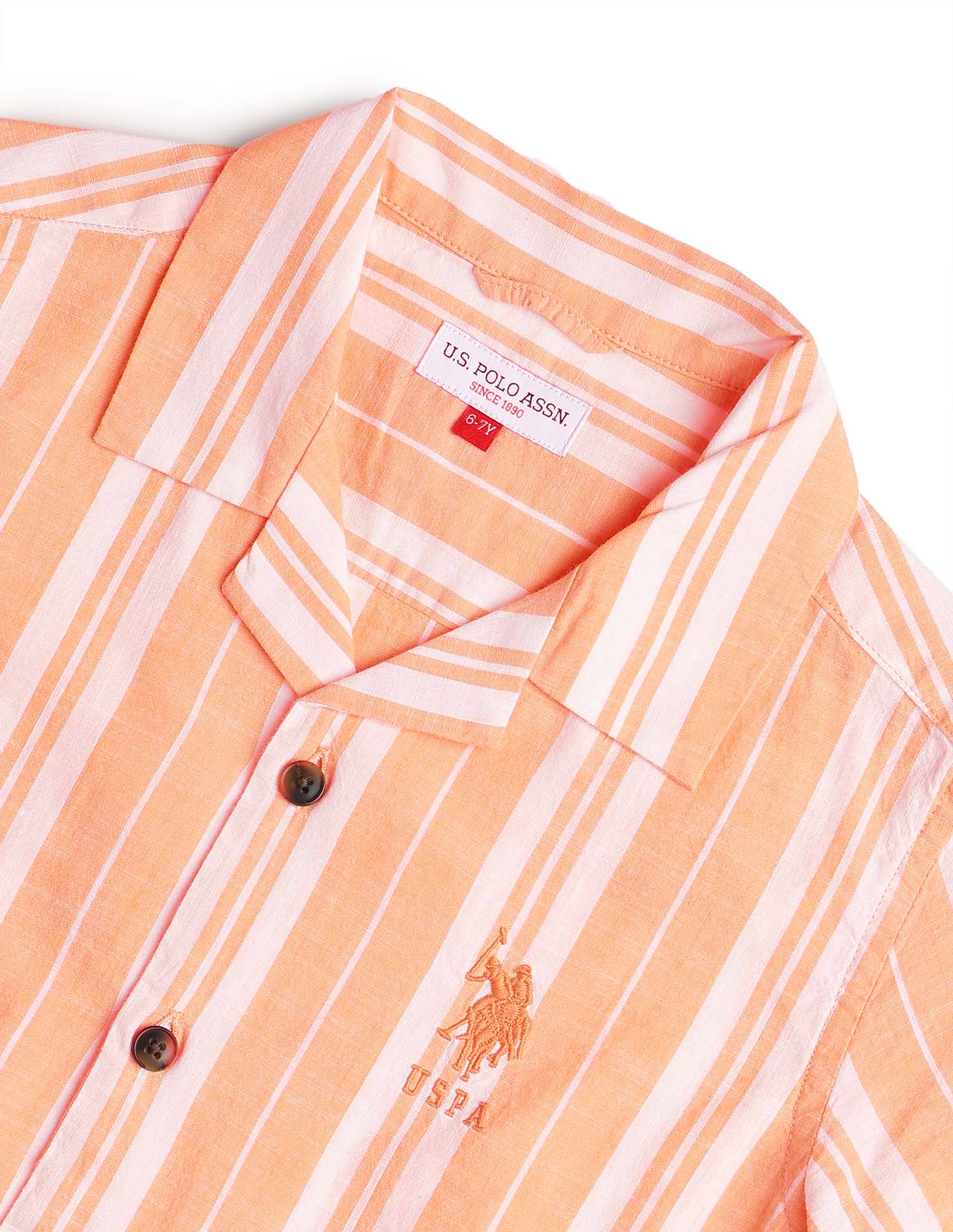 Boys Vertical Striped Cuban Shirt Orange - U.S. POLO ASSN. | Large
