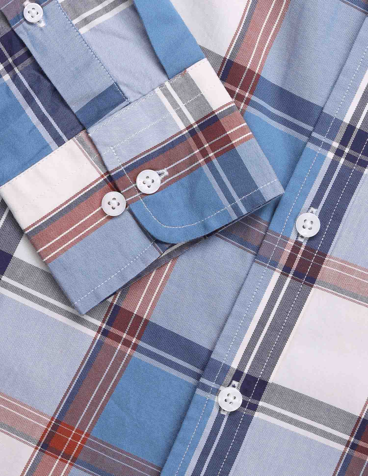Grid Tattersall Checked Tailored Fit Shirt Medium Blue - U.S. Polo Assn. India | Large