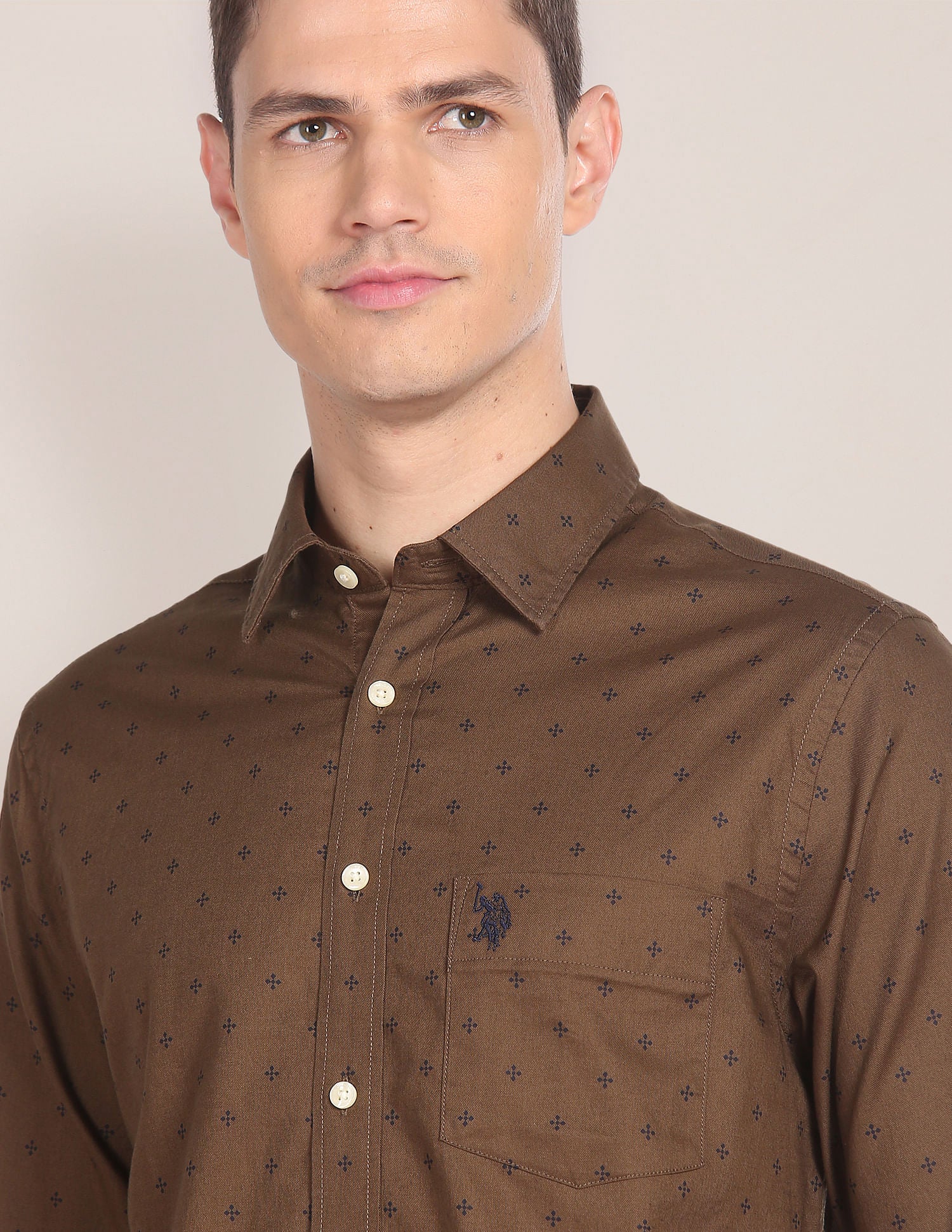 Geometric Print Dobby Shirt Brown - U.S. Polo Assn. India | Large