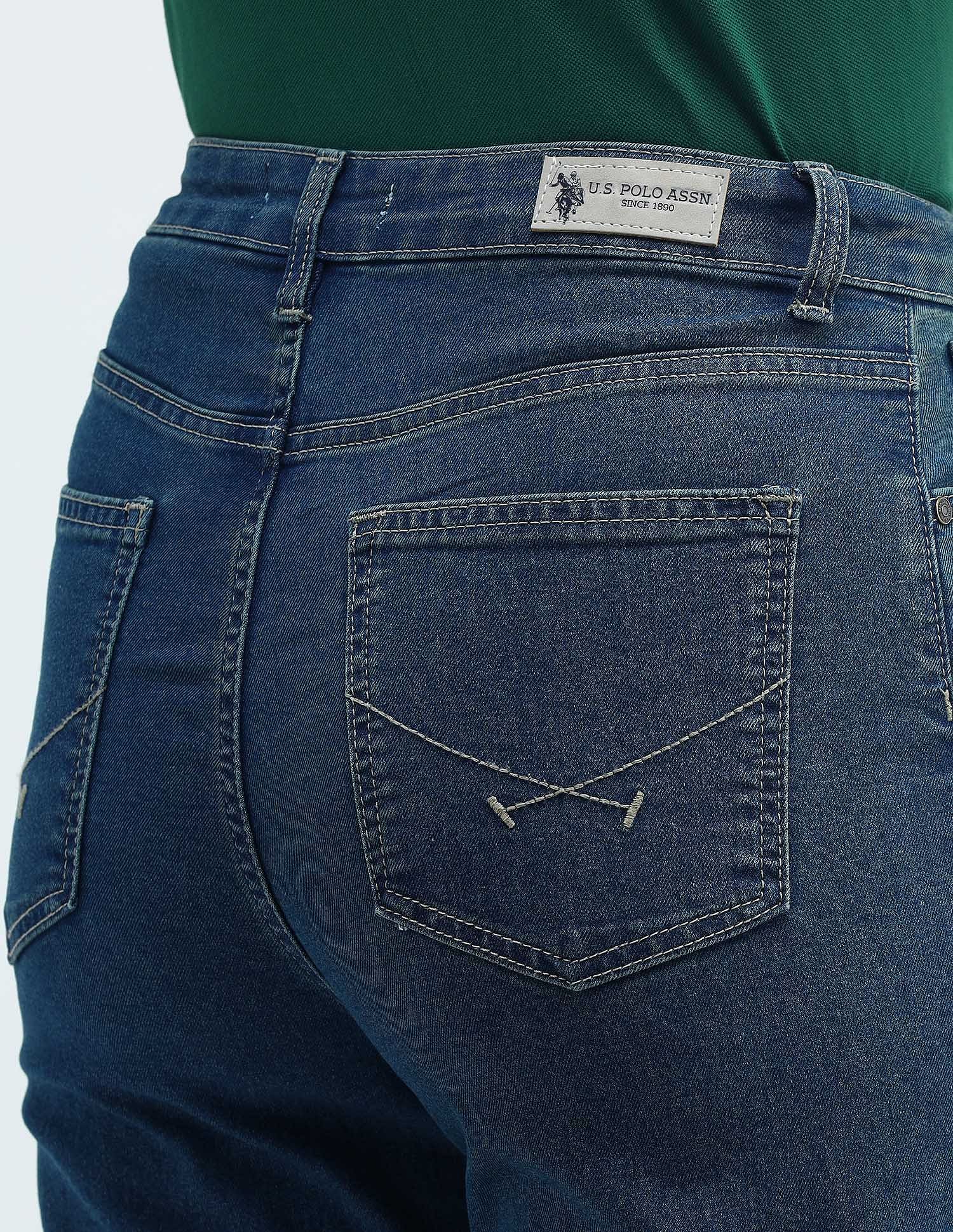 High Rise Wide Leg Jeans Blue - U.S. POLO ASSN. | Large