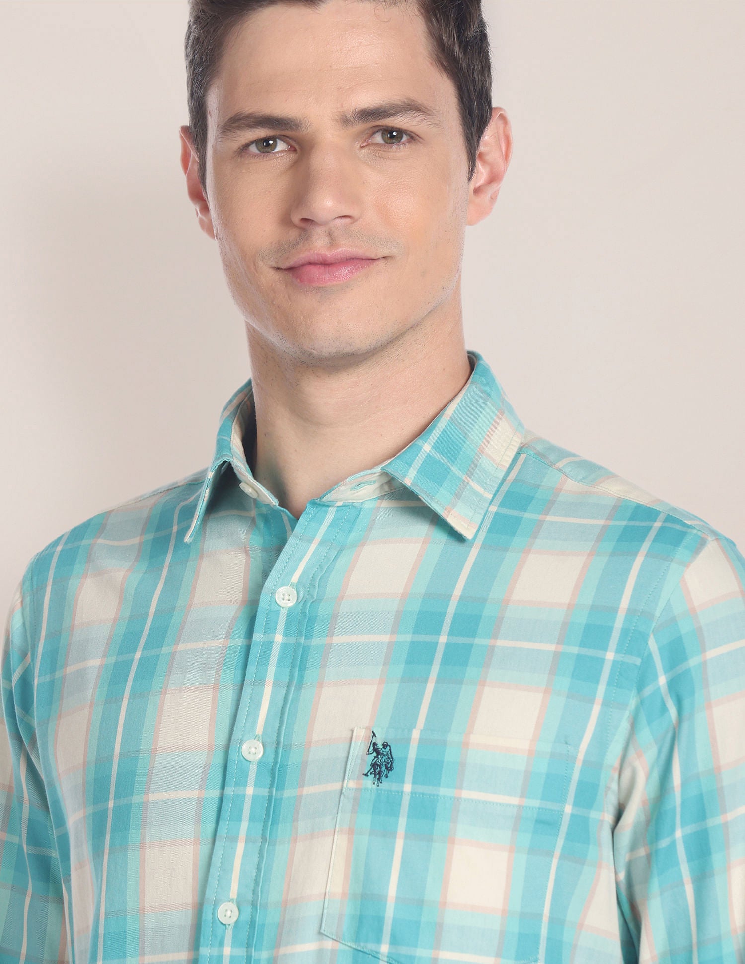 Tartan Check Twill Shirt Turquoise - U.S. POLO ASSN. | Large