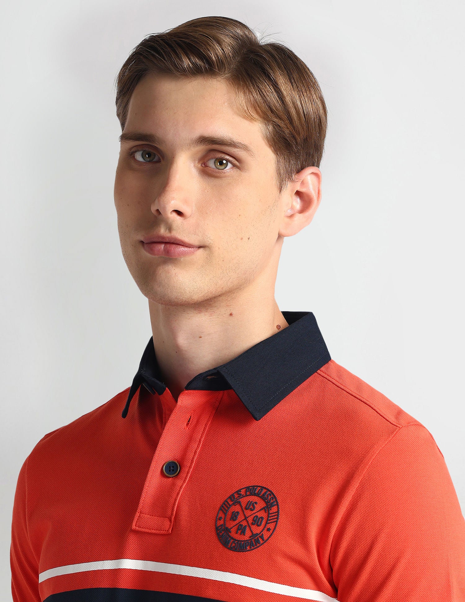 Ribbed Collar Stripe Polo Shirt Coral - U.S. Polo Assn. India | Large