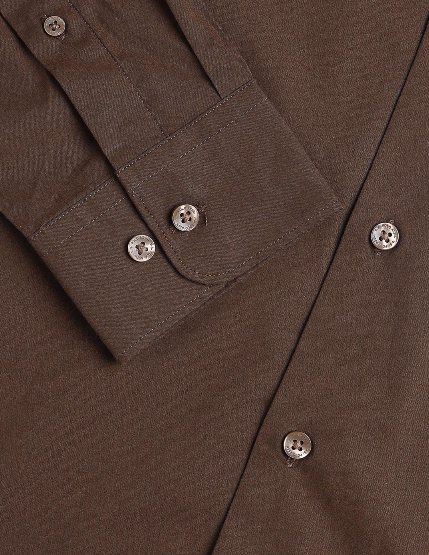 Poplin Tailored Fit Shirt Brown - U.S. Polo Assn. India | Large