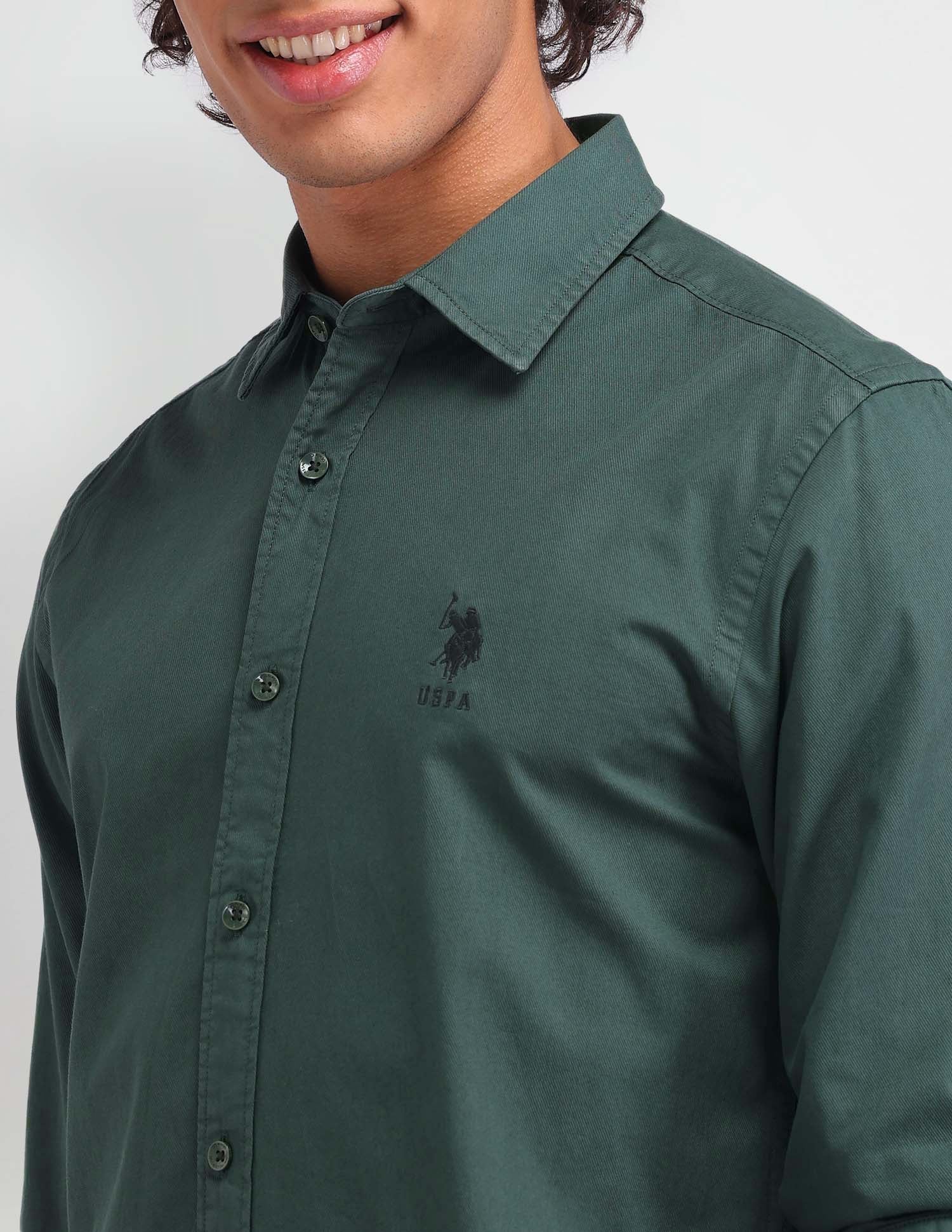 Solid Pattern Slim Fit Shirt Dark Green - U.S. Polo Assn. India | Large