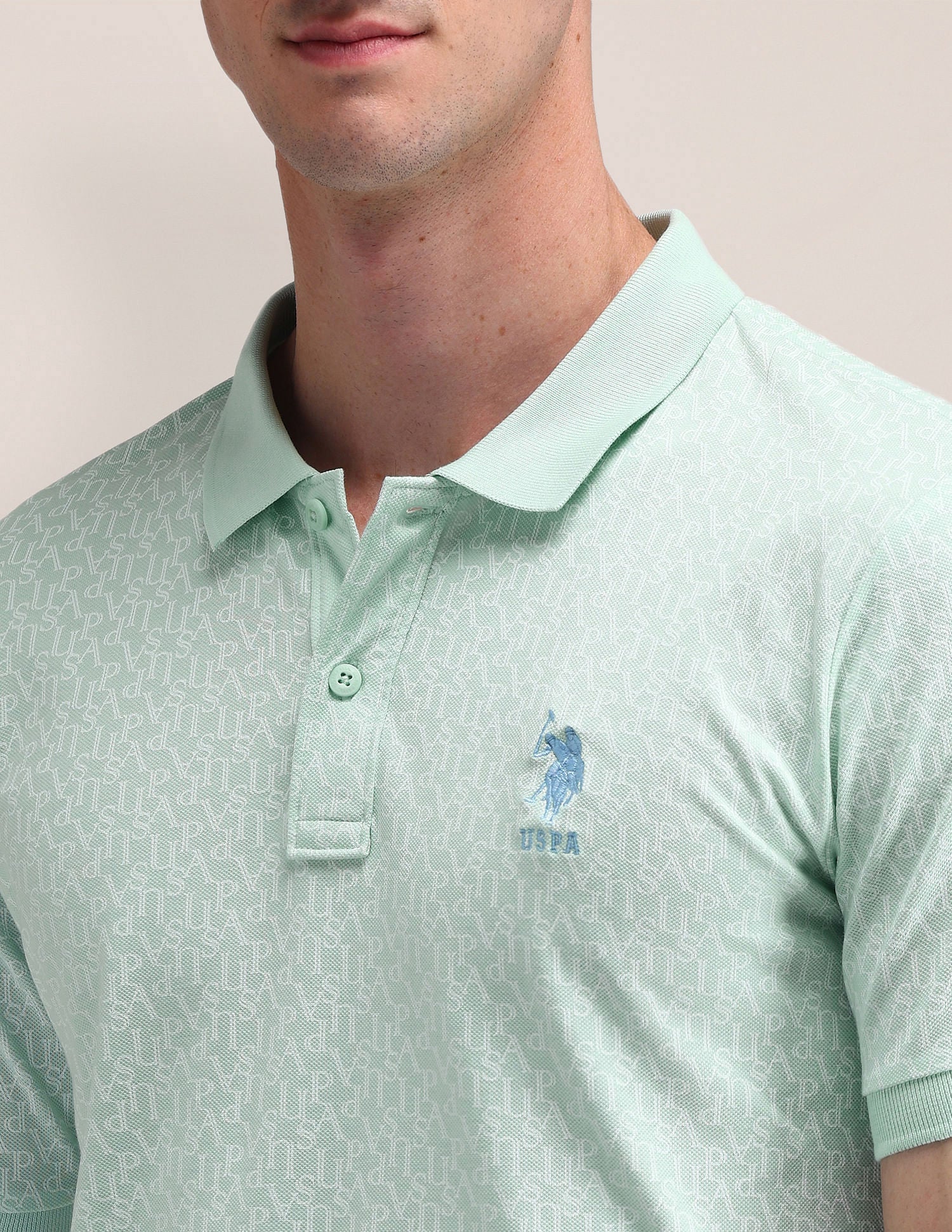 Slim Fit Printed Cotton Polo Shirt Green - U.S. Polo Assn. India | Large