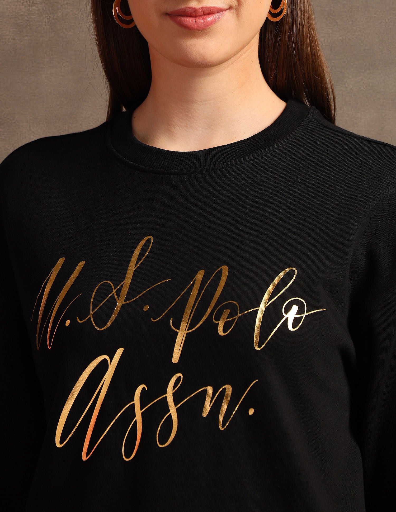 Foil Logo Boxy Sweatshirt Black - U.S. POLO ASSN. | Large