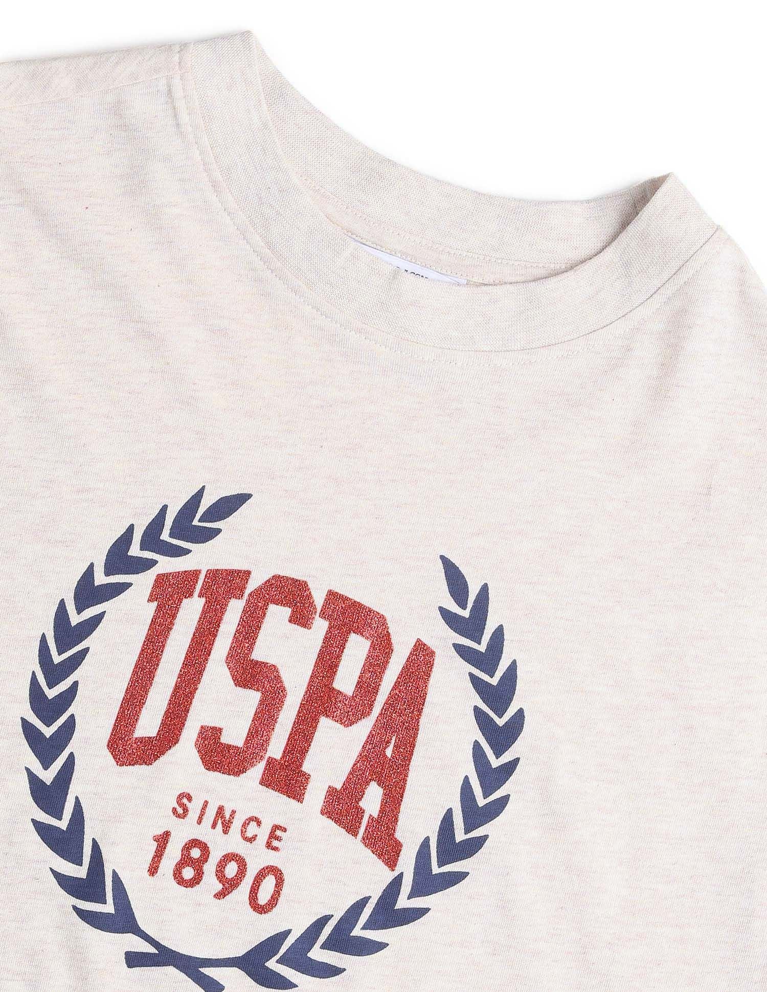 Boxy Fit Brand Printed T-Shirt Beige - U.S. POLO ASSN. | Large