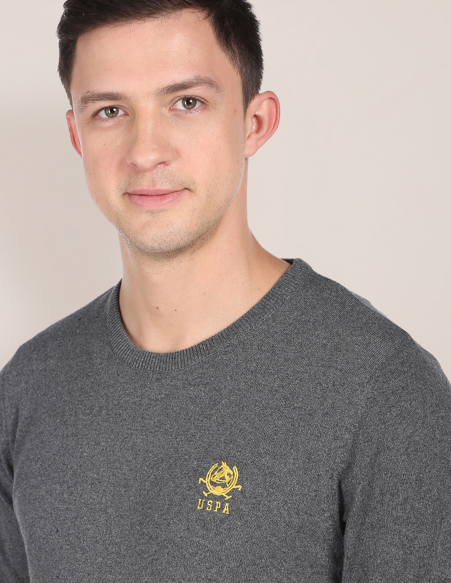 Crew Neck Heathered Sweater Grey - U.S. POLO ASSN. | Large