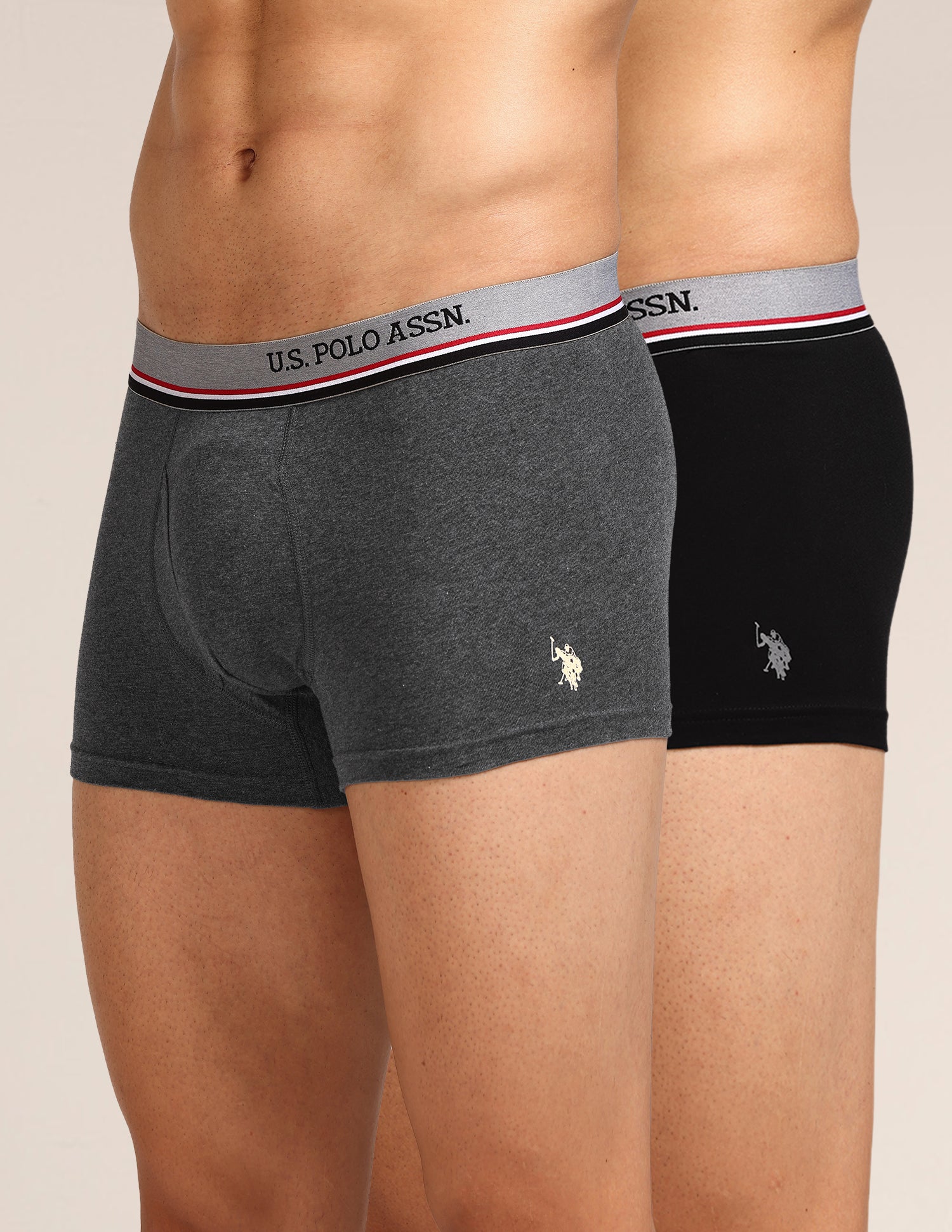 Men's Cotton Trunk - Pack Of 2 Anthra Melange, Black - U.S. Polo Assn. India | Large