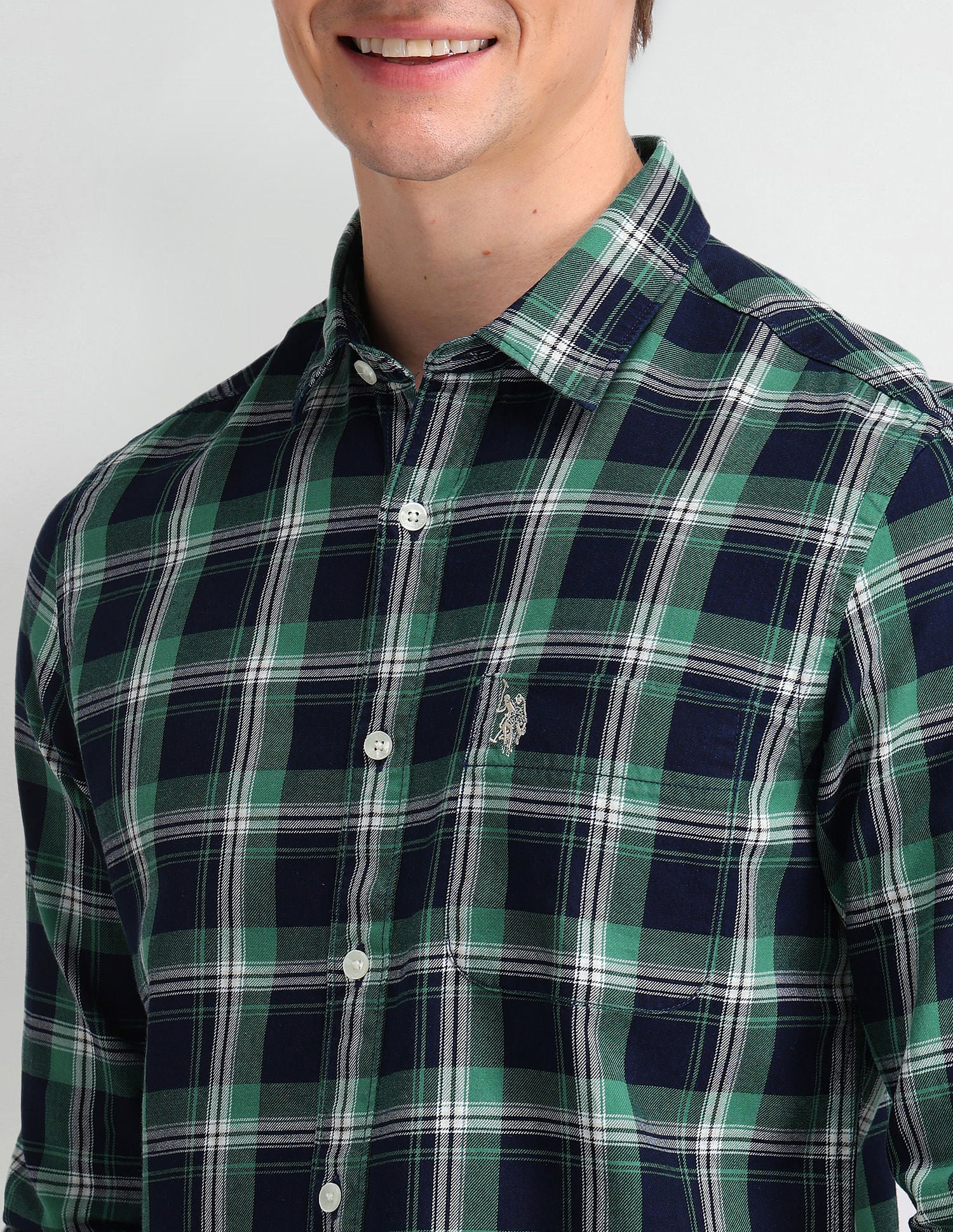 Plaid Checked Slim Fit Shirt Green - U.S. Polo Assn. India | Large