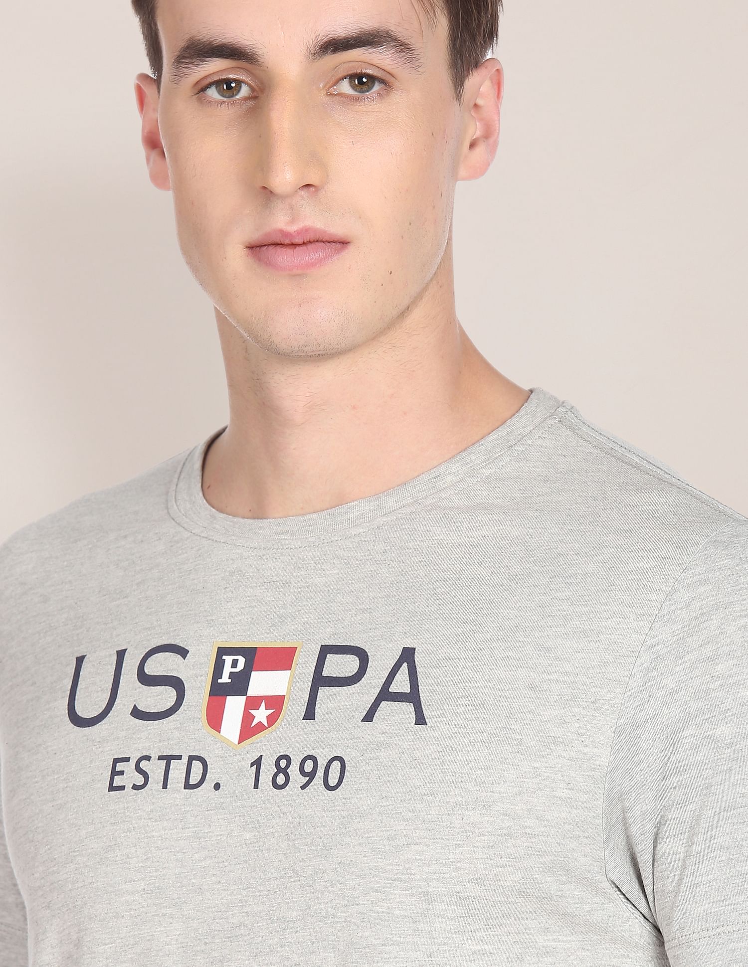 Brand Print Heathered Cotton T-Shirt Grey - U.S. POLO ASSN. | Large