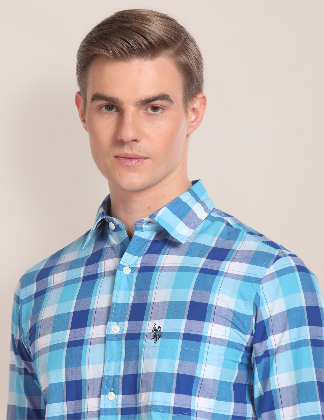 Spread Collar Checked Shirt Blue - U.S. Polo Assn. India | Large