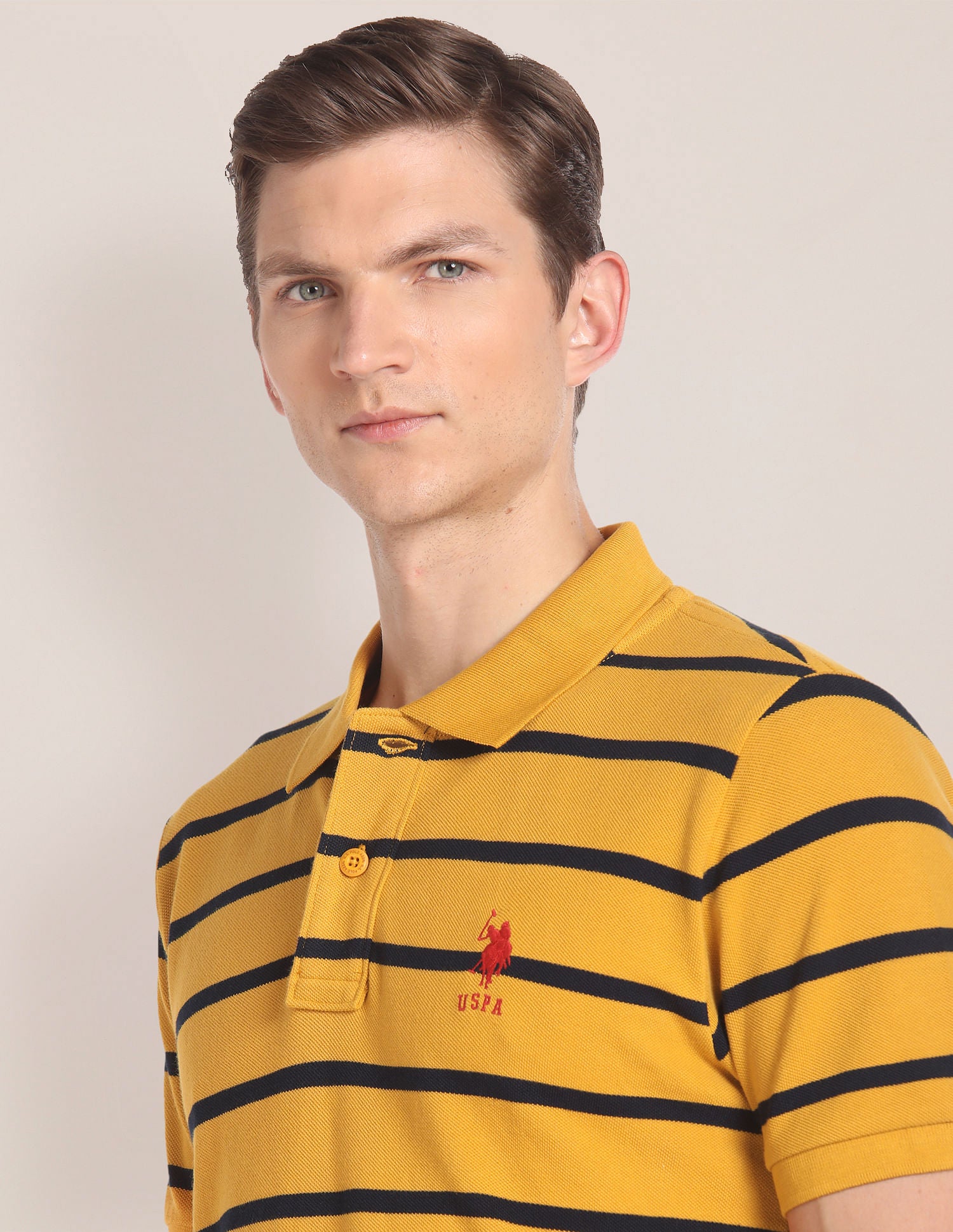 Horizontal Stripe Cotton Polo Shirt Mustard - U.S. Polo Assn. India | Large
