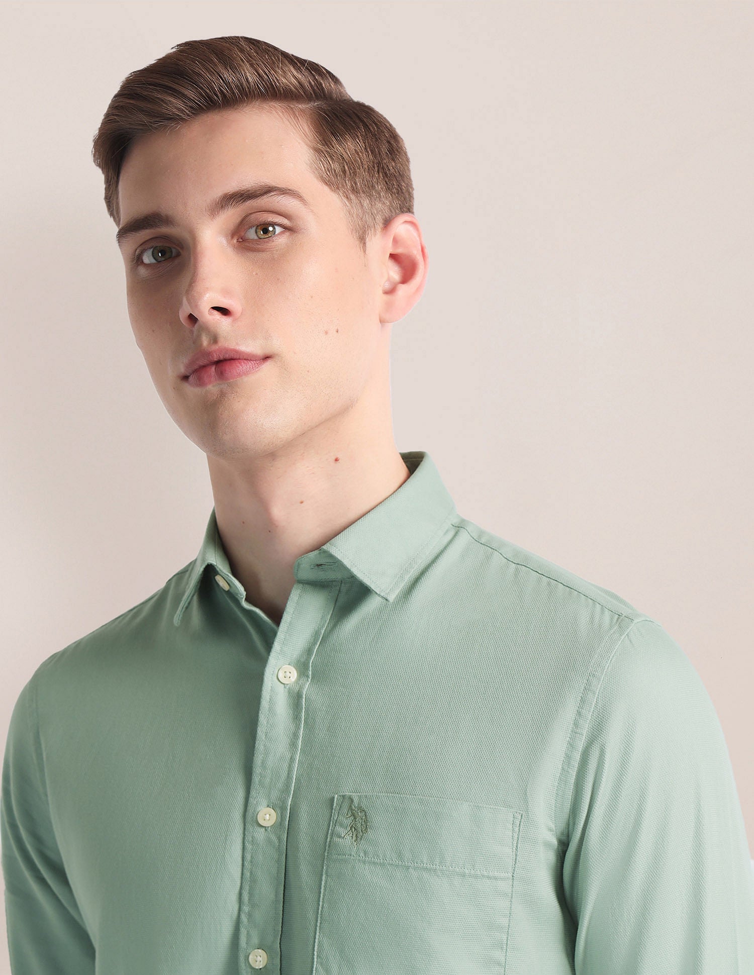 Spread Collar Dobby Shirt Light Green - U.S. Polo Assn. India | Large