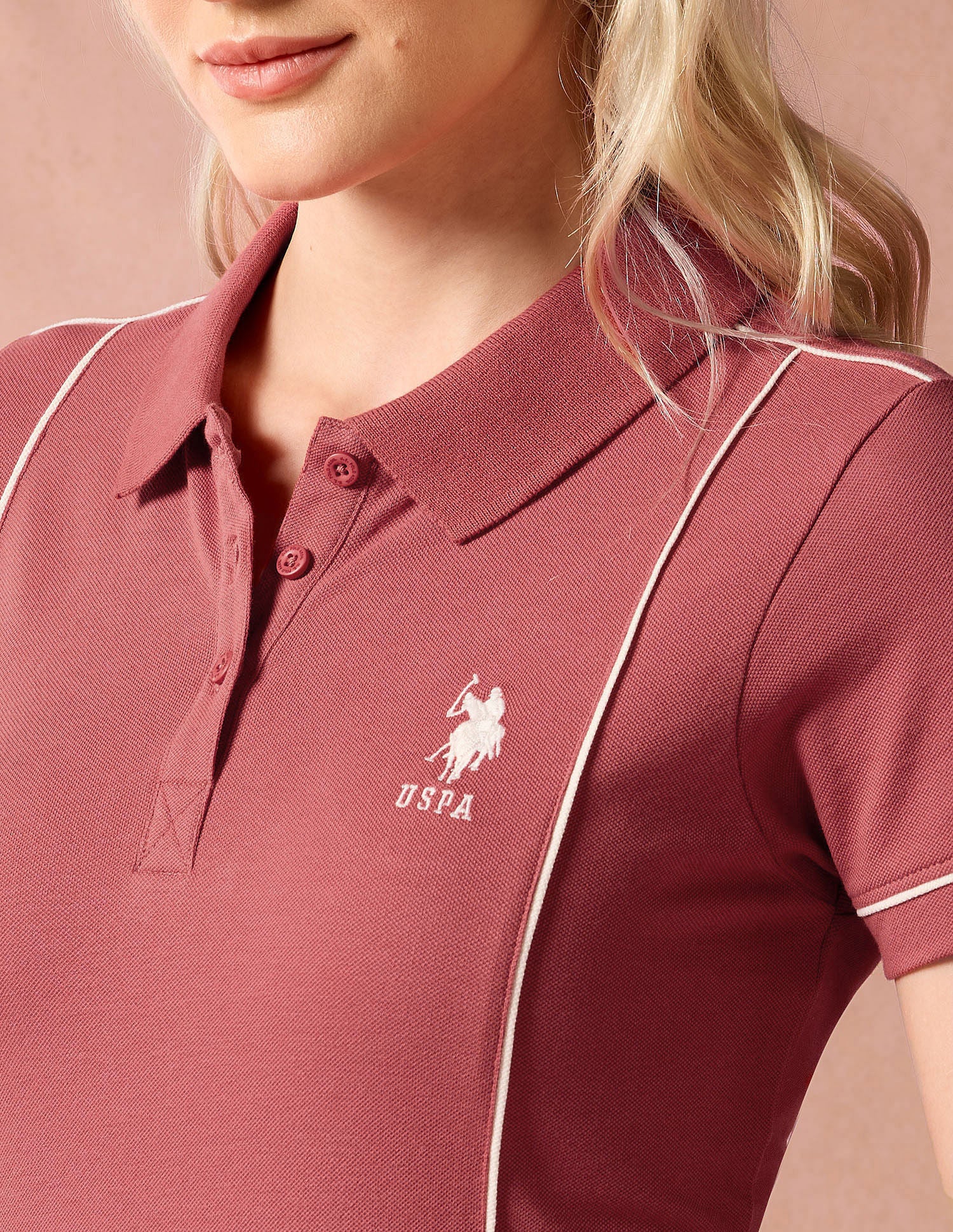 Contrast Piping Cotton Polo Shirt Coral - U.S. POLO ASSN. | Large