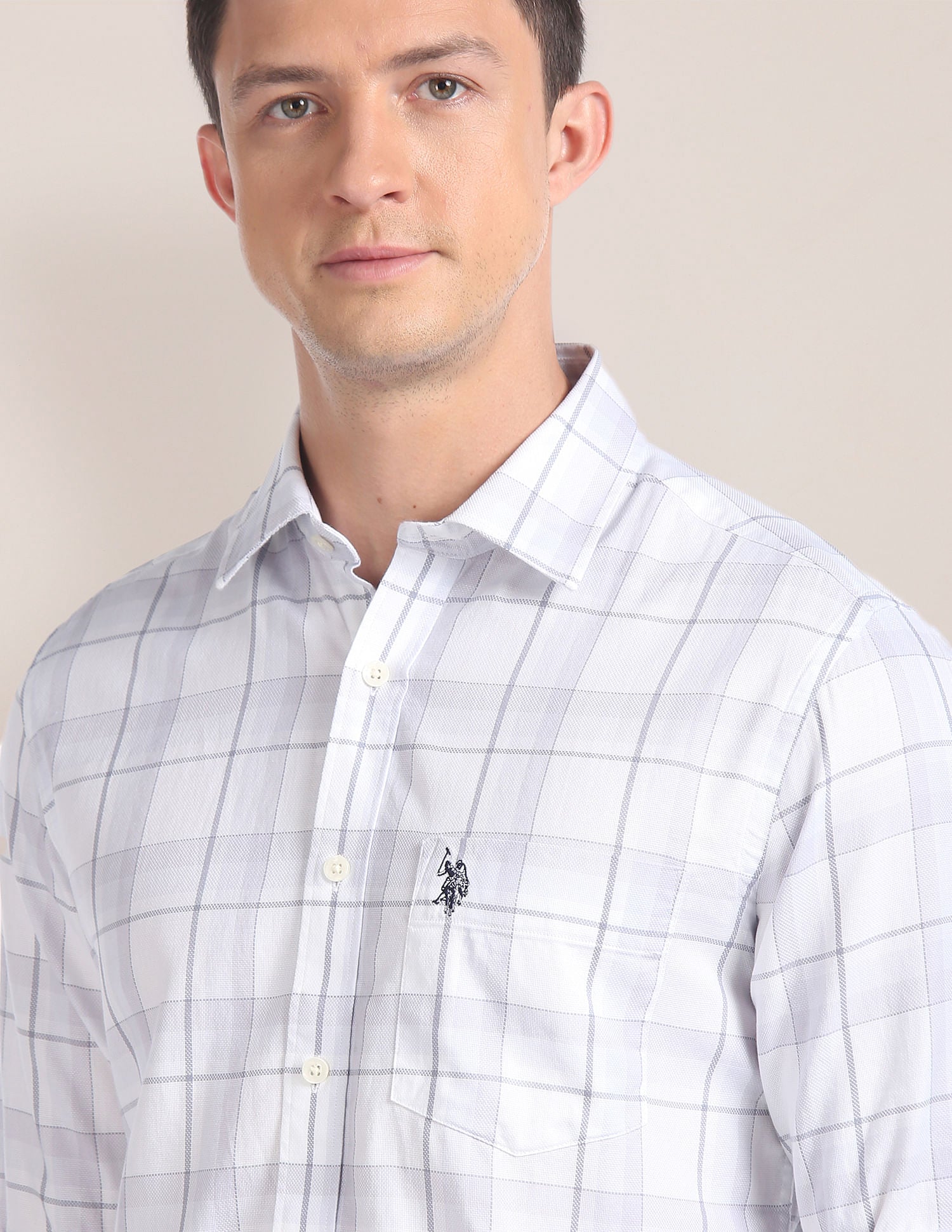 Tartan Check Dobby Shirt White and Grey - U.S. POLO ASSN. | Large