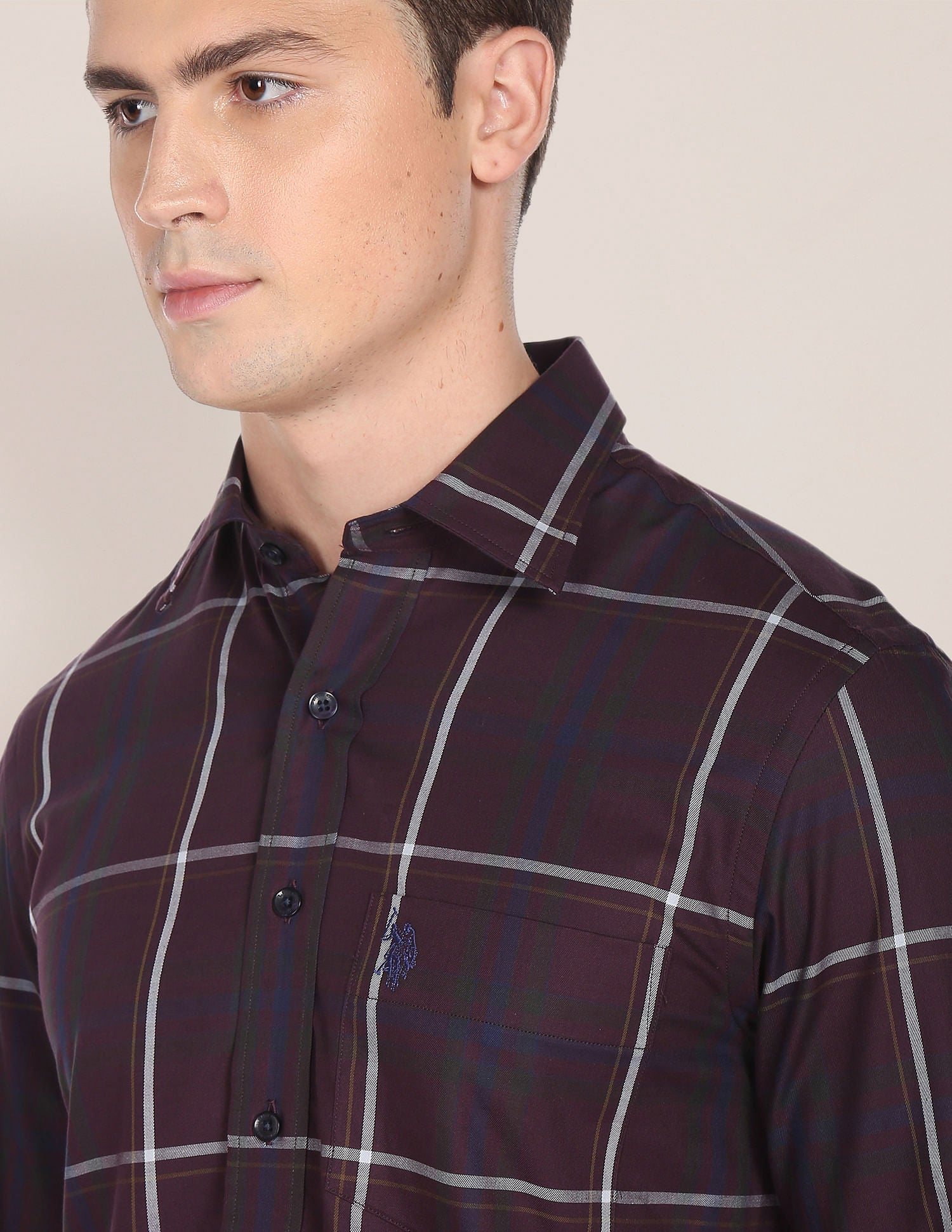 Men Wine Tailored Regular Fit Tartan Check Casual Shirt Wine - U.S. Polo Assn. India | Large