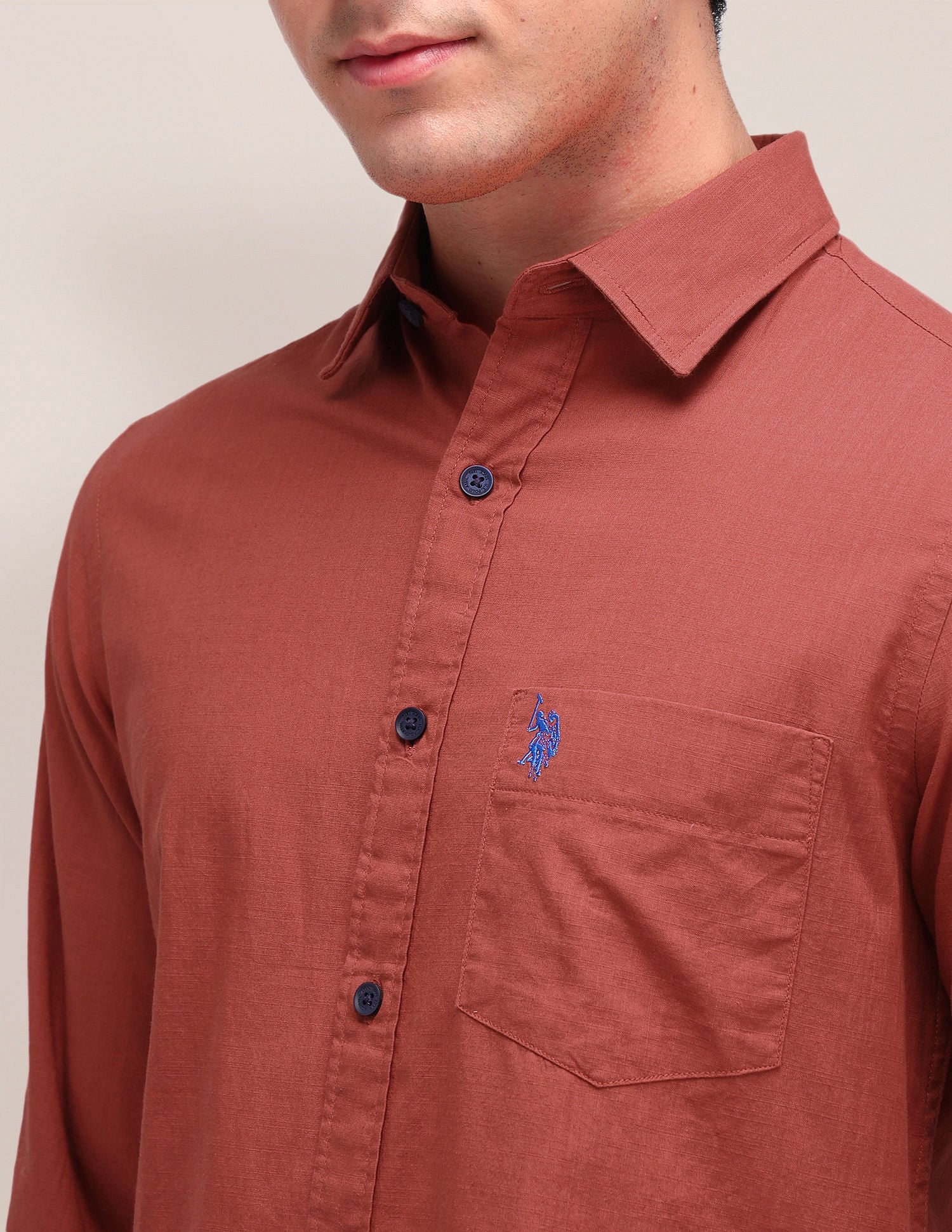 Solid Regular Fit Shirt Rust - U.S. Polo Assn. India | Large