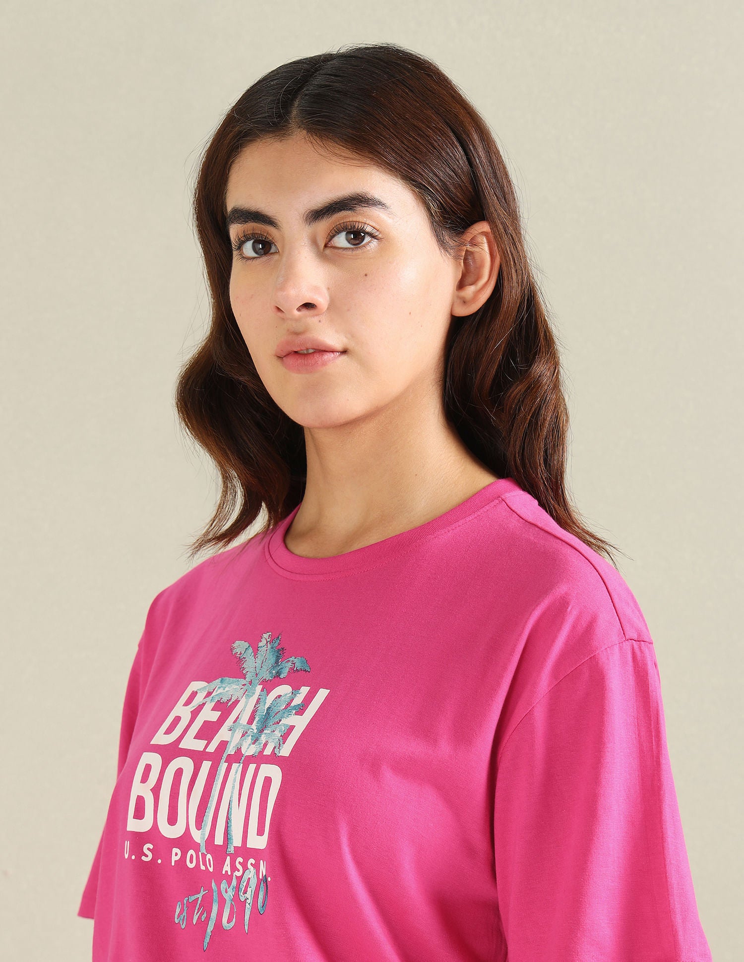 Typographic Print Boyfriend T-Shirt Fuchsia - U.S. POLO ASSN. | Large