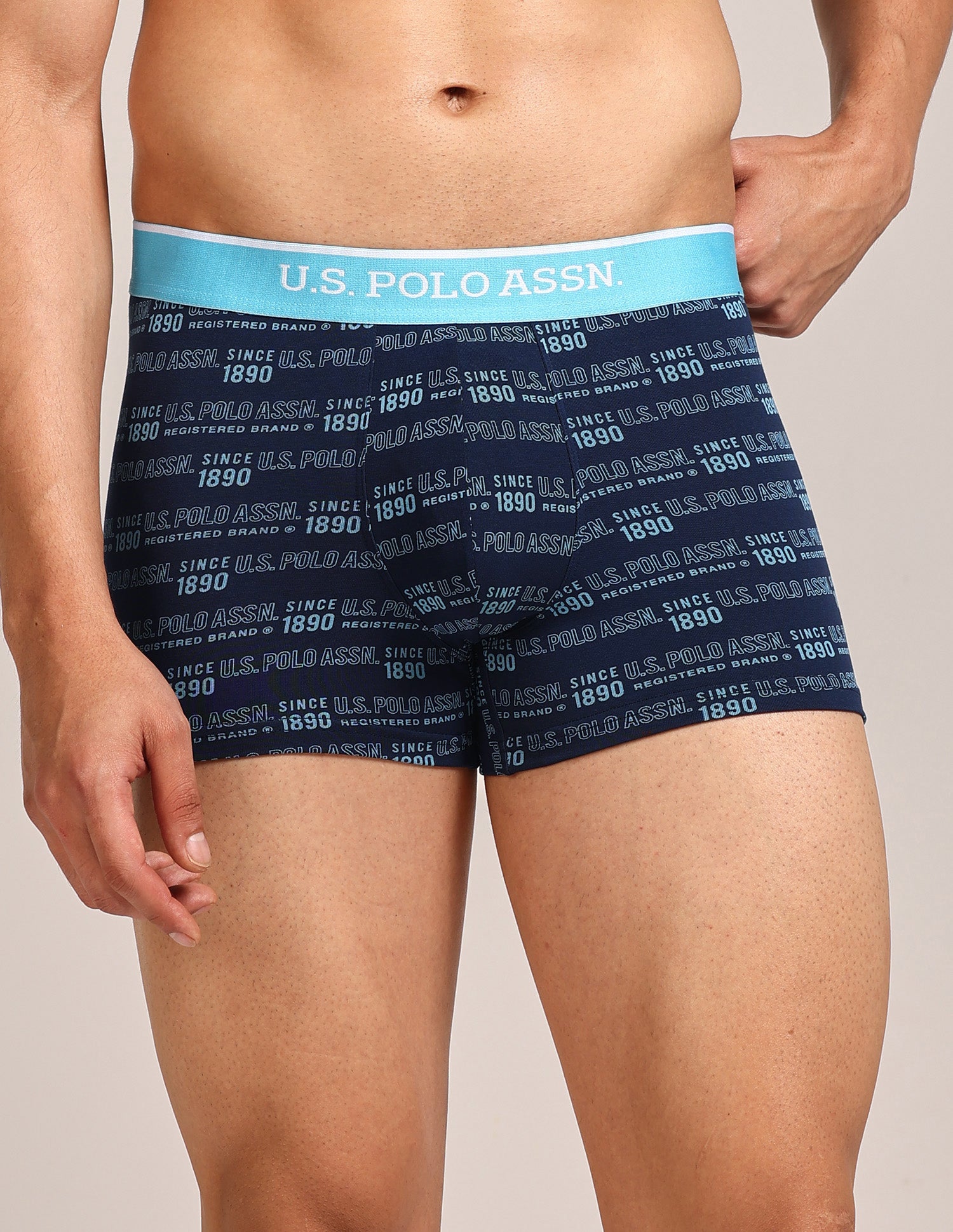 Mid Rise Printed OET24 Trunks - Pack Of 3 Blue, Navy, Light Blue - U.S. Polo Assn. India | Large