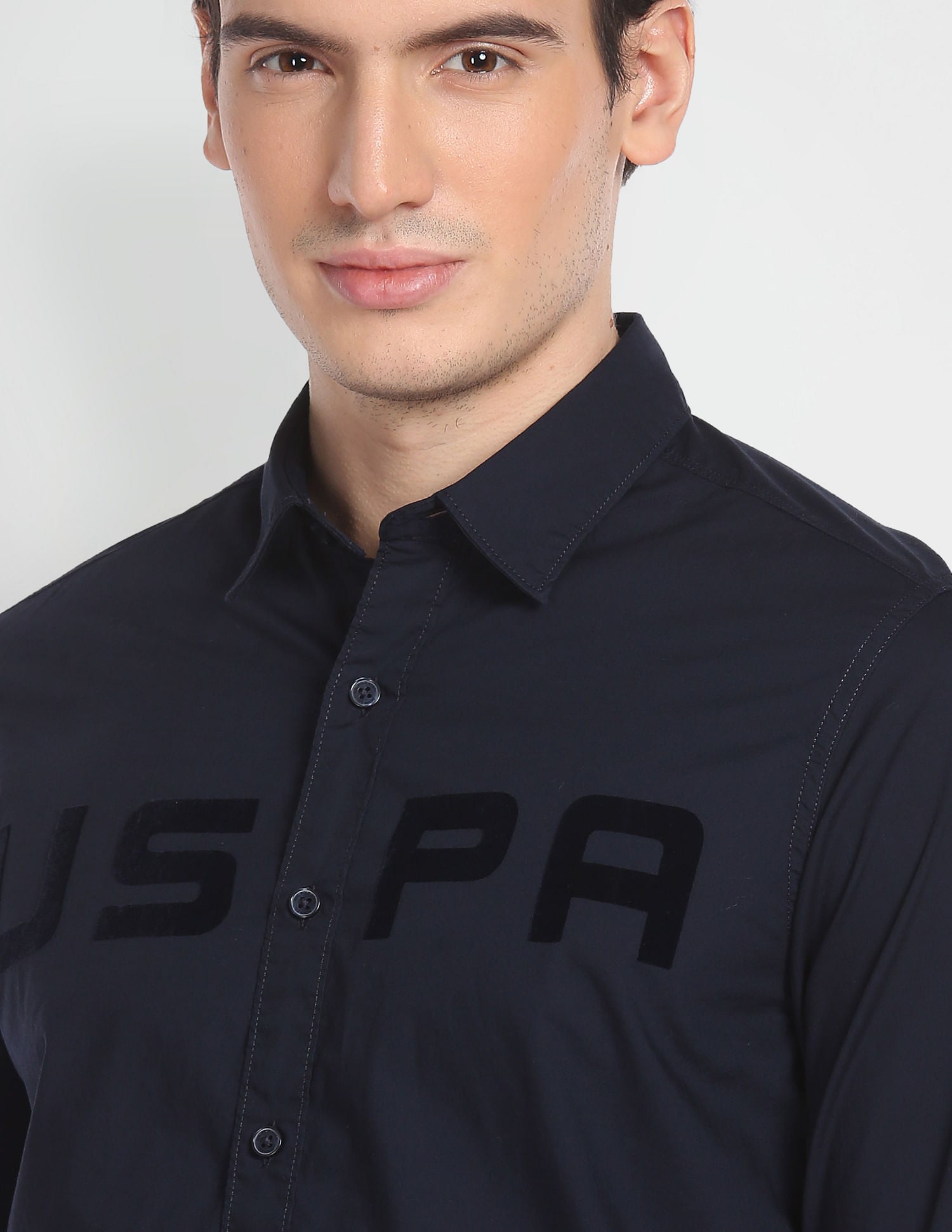 Tonal Typographic Print Casual Shirt Navy - U.S. POLO ASSN. | Large