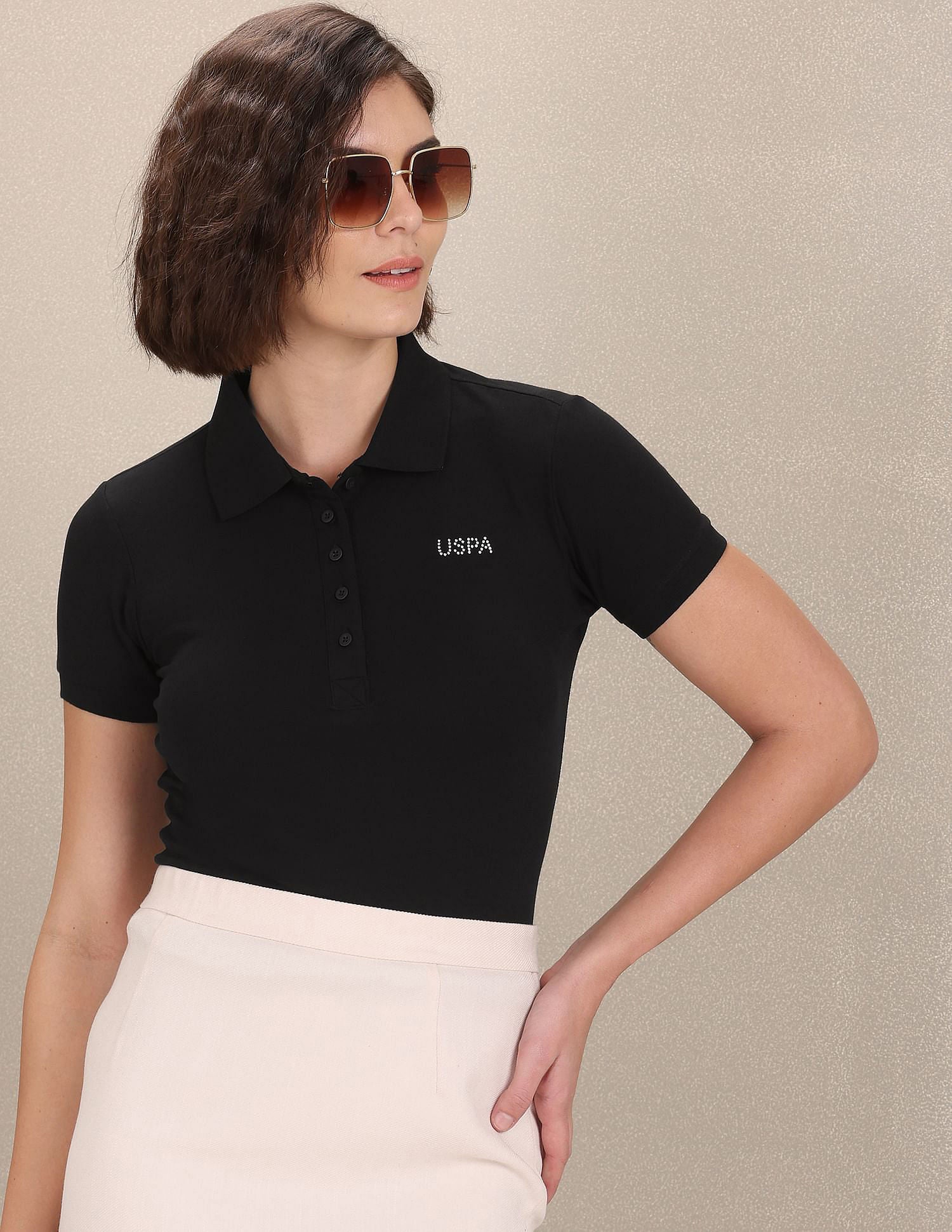 Embellished Logo Pique Polo Shirt Black - U.S. POLO ASSN. | Large
