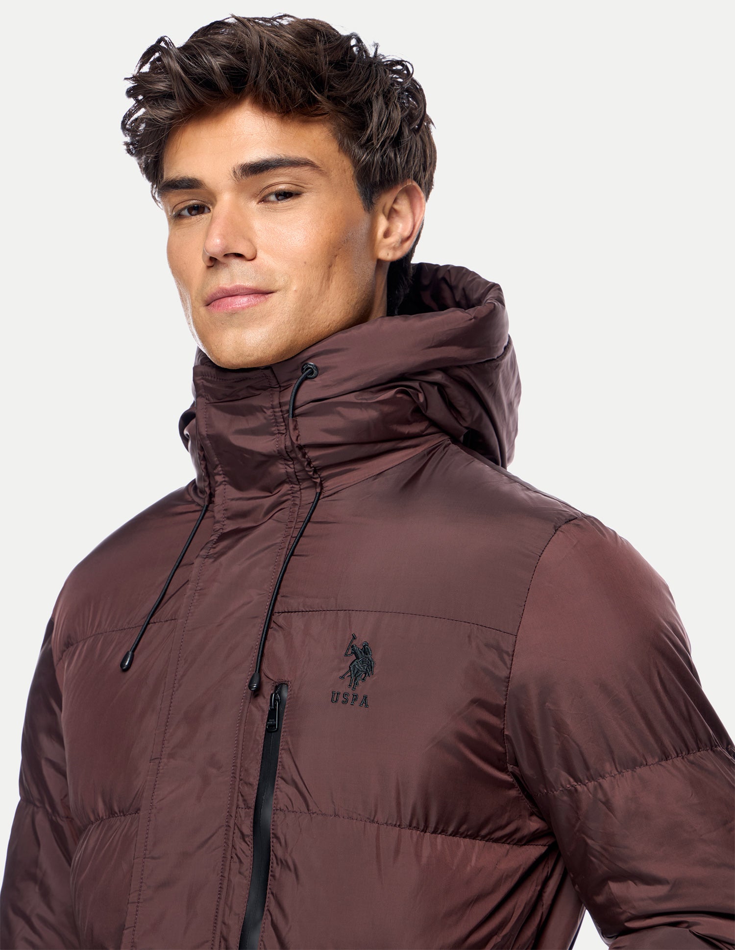 Solid Regular Fit Puffer Jacket Brown - U.S. Polo Assn. India | Large