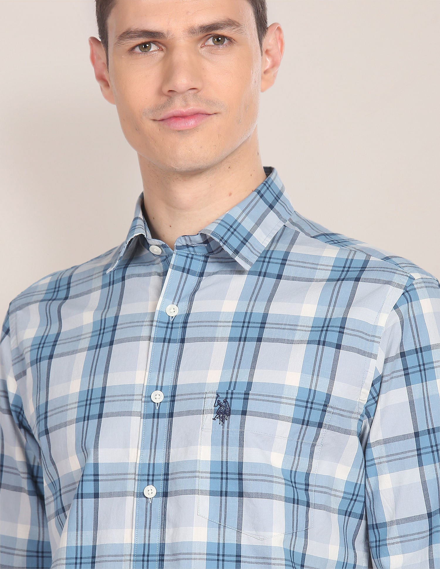 Tartan Check Cotton Casual Shirt Light Blue - U.S. POLO ASSN. | Large