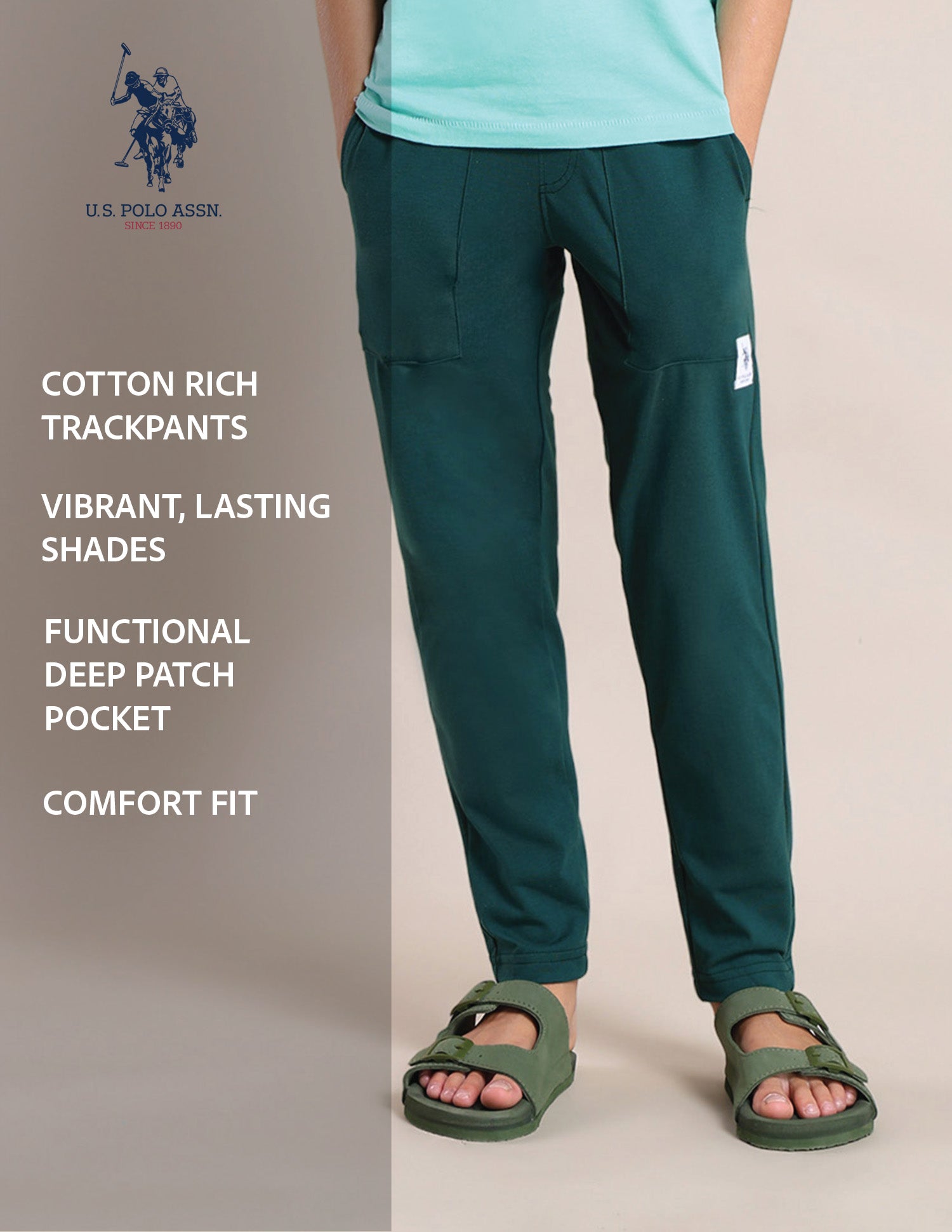 Boys Solid Regular Fit Track Pants Green - U.S. POLO ASSN. | Large