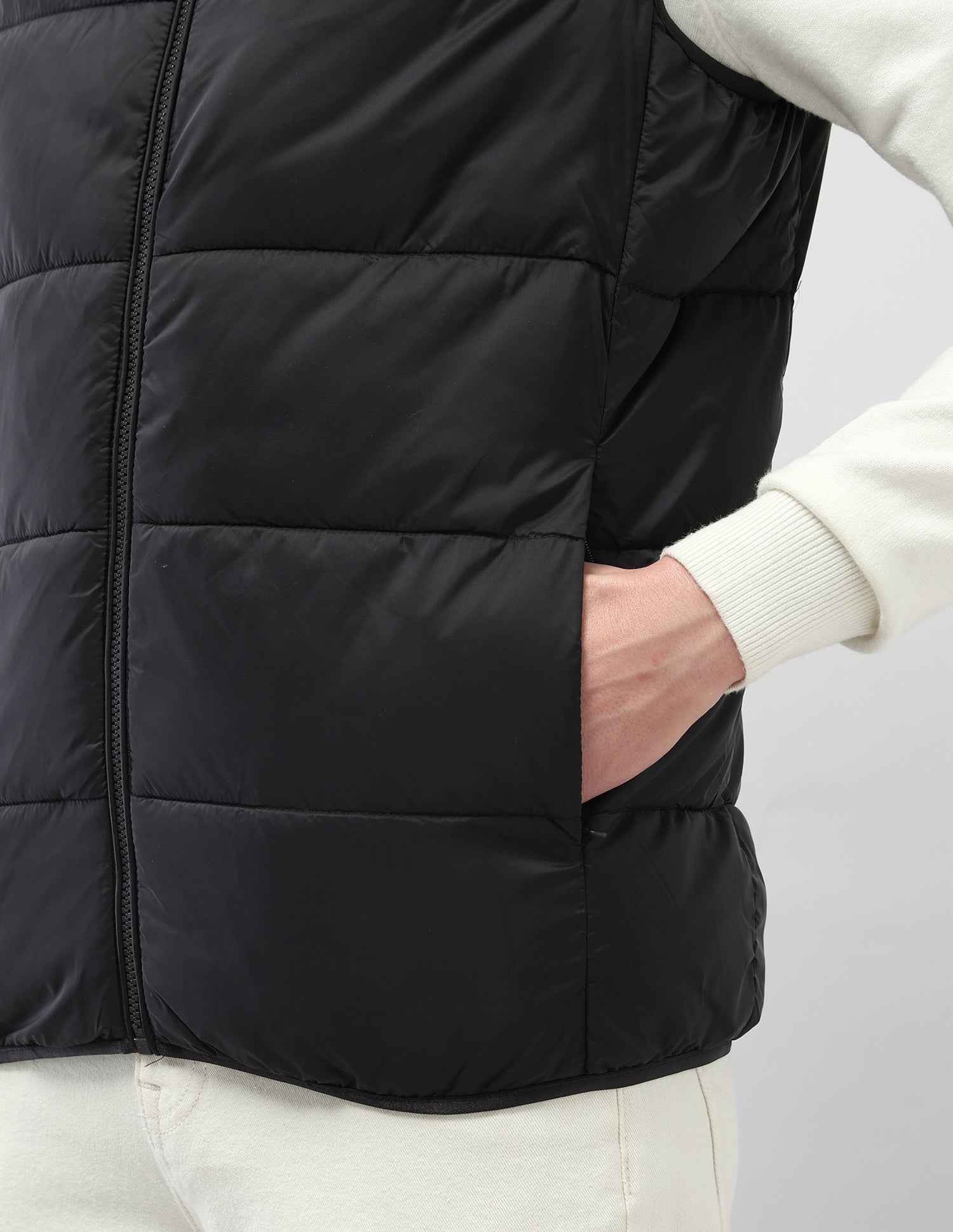 Solid Regular Fit Puffer Sleeveless Jacket Black - U.S. Polo Assn. India | Large