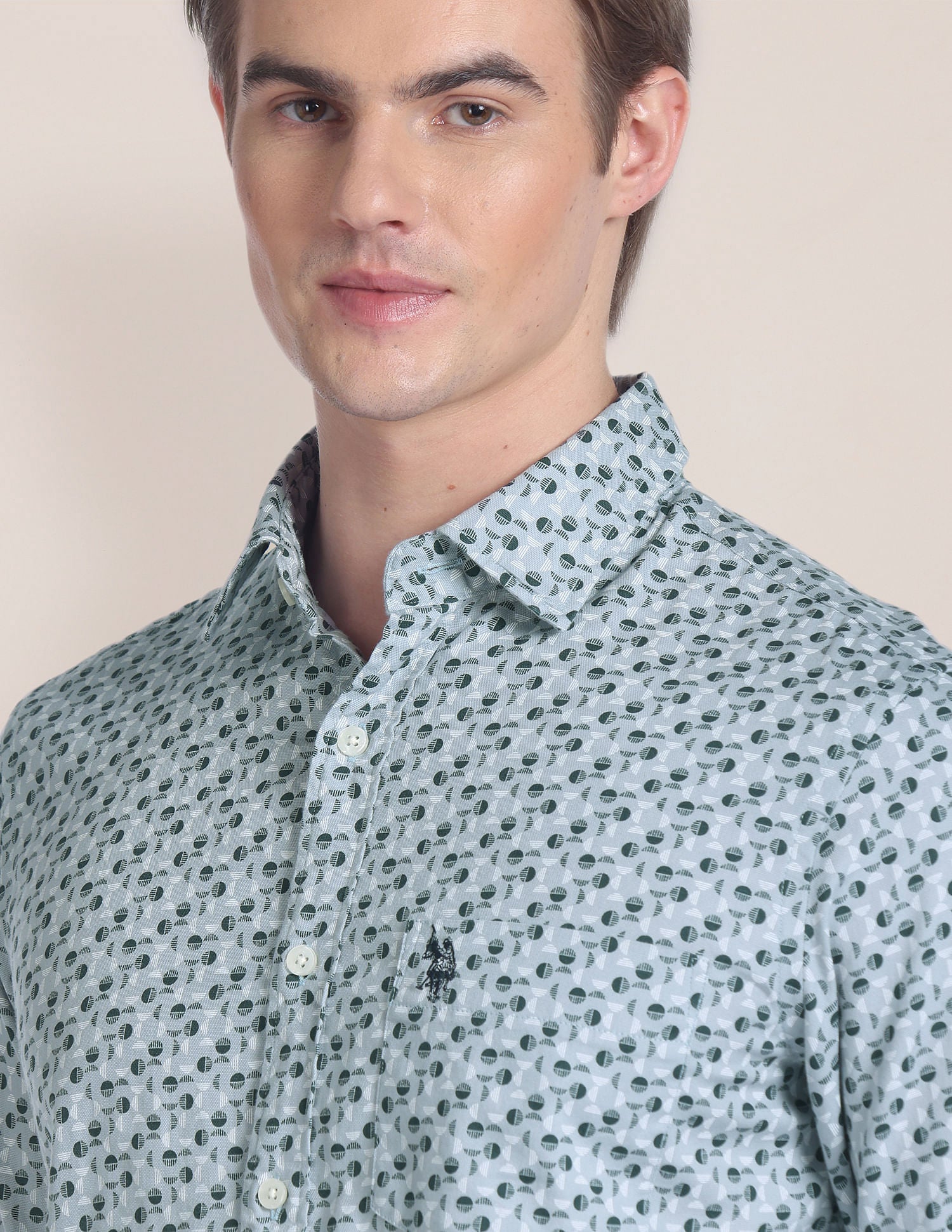 Pure Cotton Geometric Print Shirt Grey - U.S. POLO ASSN. | Large