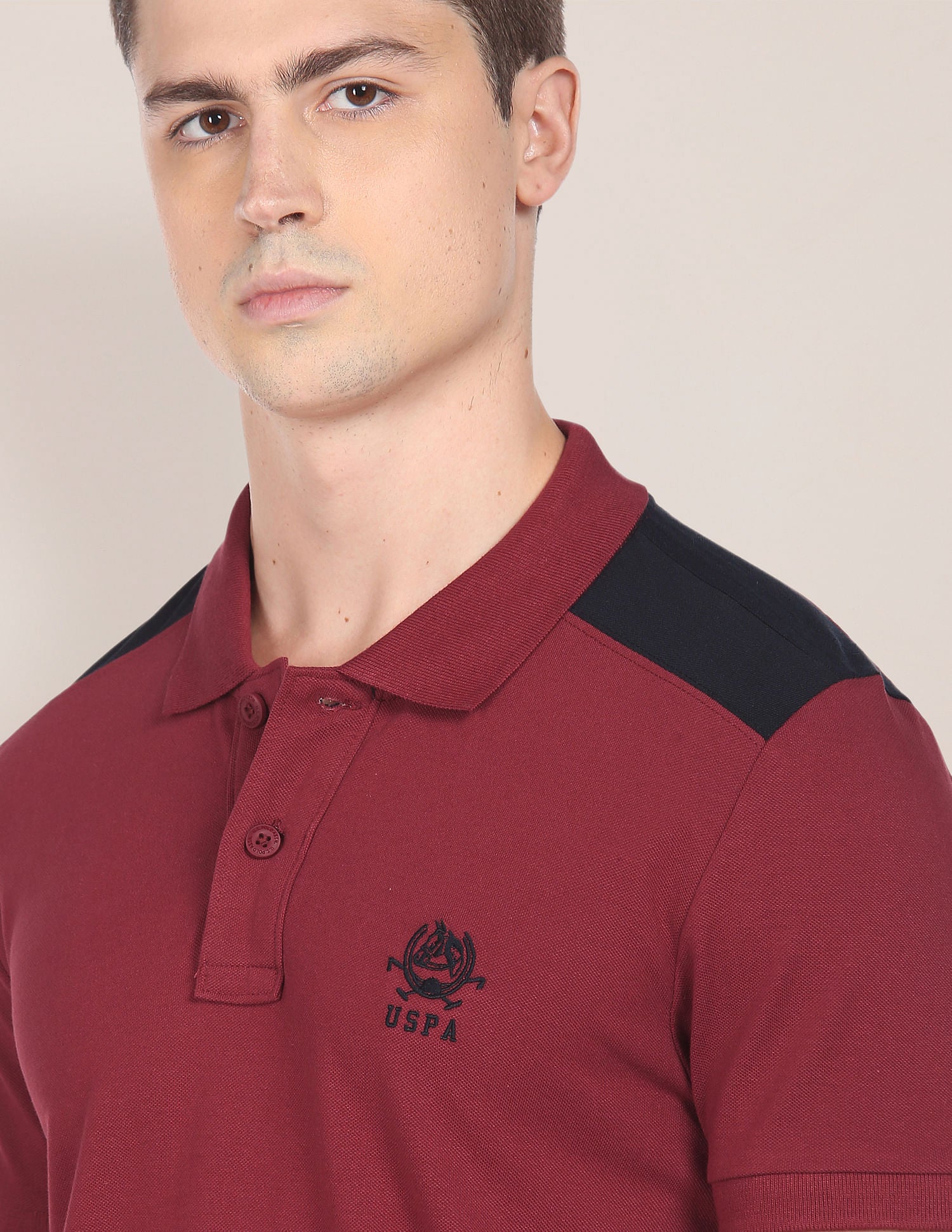 Colour Block Cotton Polo Shirt Maroon - U.S. POLO ASSN. | Large