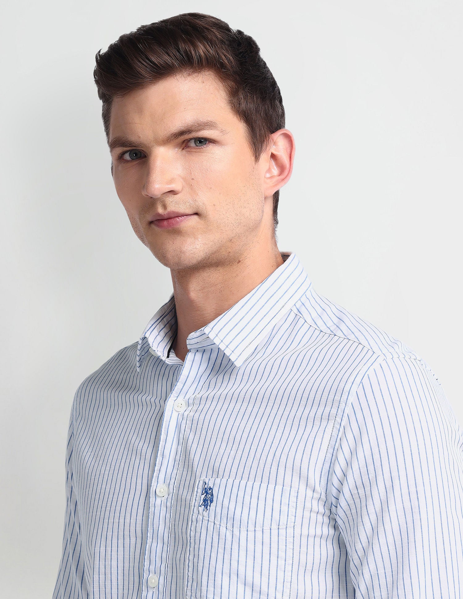 Vertical Stripe Slim Fit Shirt Blue - U.S. Polo Assn. India | Large