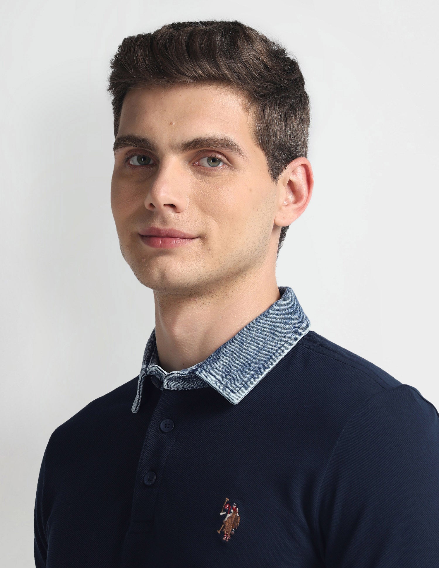 Solid Denim Collar Polo Shirt Blue - U.S. Polo Assn. India | Large
