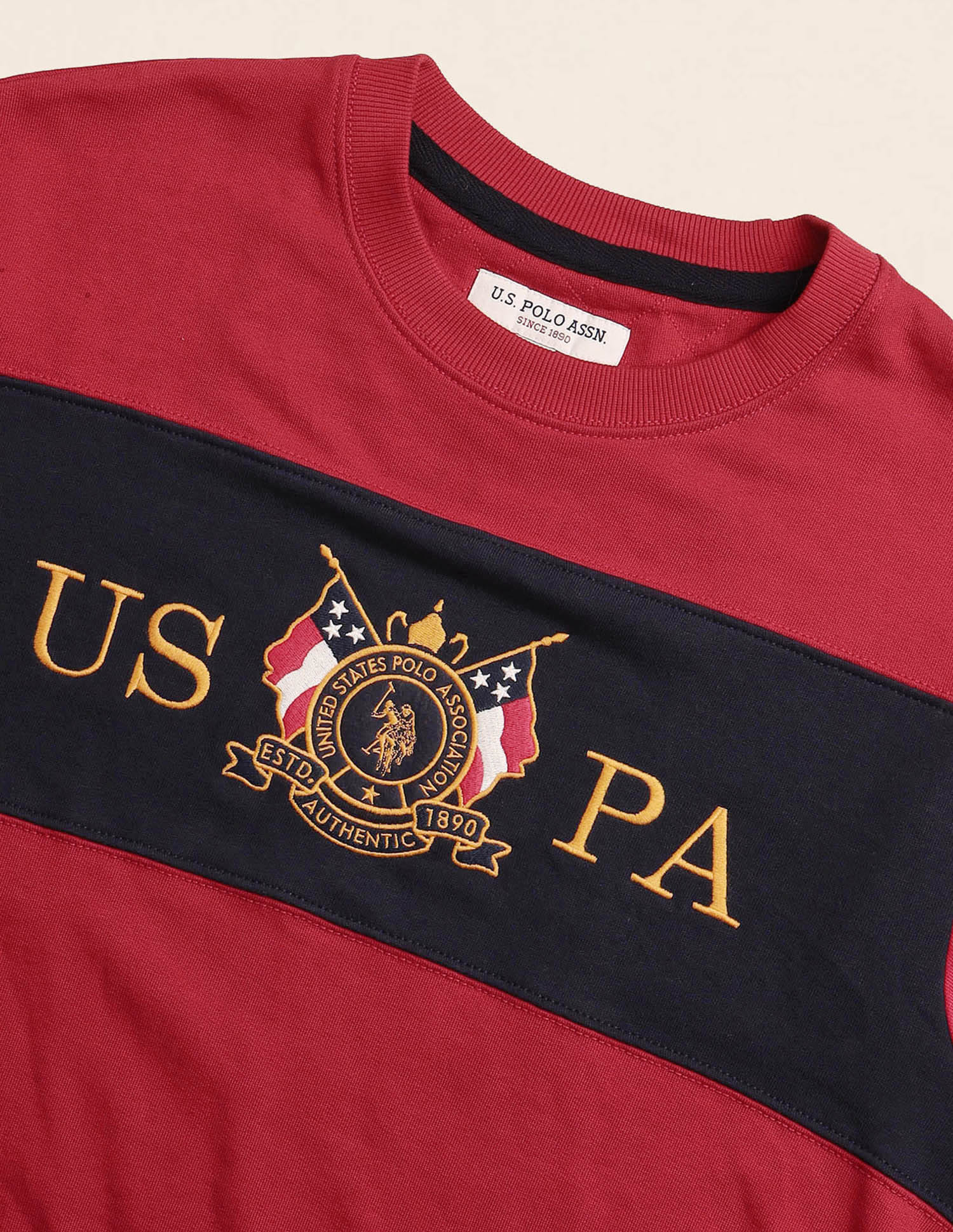 Crew Neck Solid Cotton Sweatshirt Red - U.S. Polo Assn. India | Large