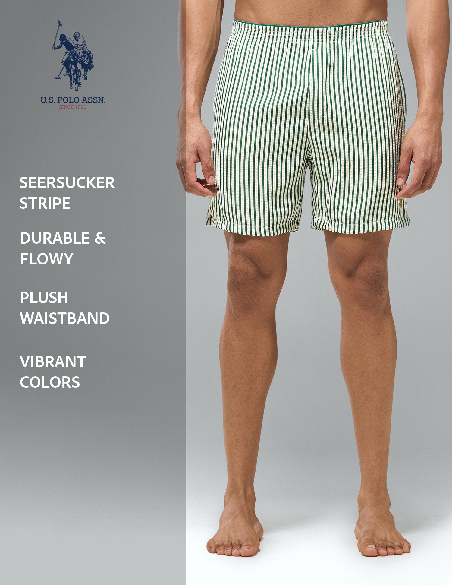 Seersucker Striped OEX22 Boxer Shorts Green - U.S. Polo Assn. India | Large