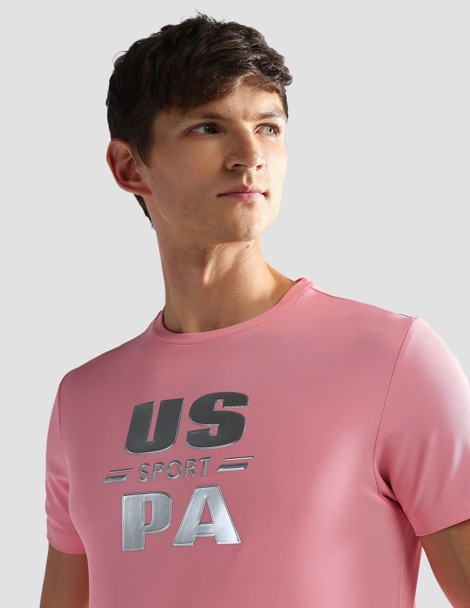 Brand Print Slim Fit Active T-Shirt Peach - U.S. Polo Assn. India | Large